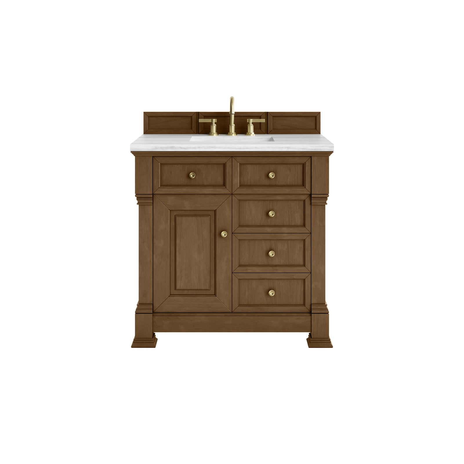 Brookfield 36" Single Vanity, Honey Oak w/ 3 CM Arctic Fall Solid Surface Top