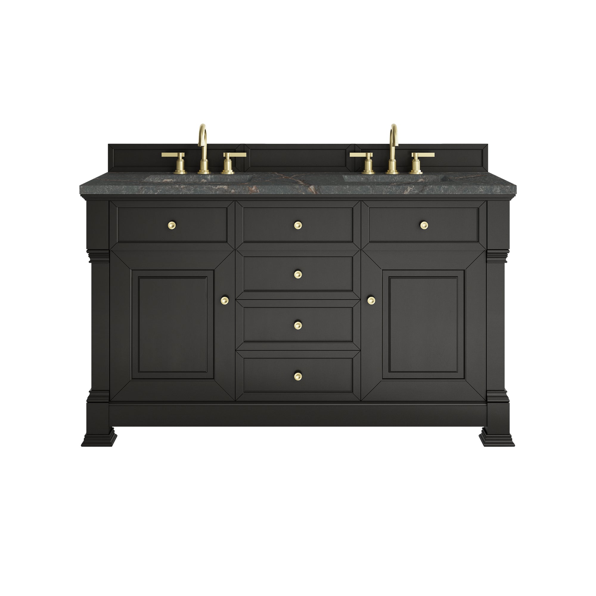 Brookfield 60" Double Vanity, Black Onyx w/ 3 CM Parisien Bleu Silestone® Top