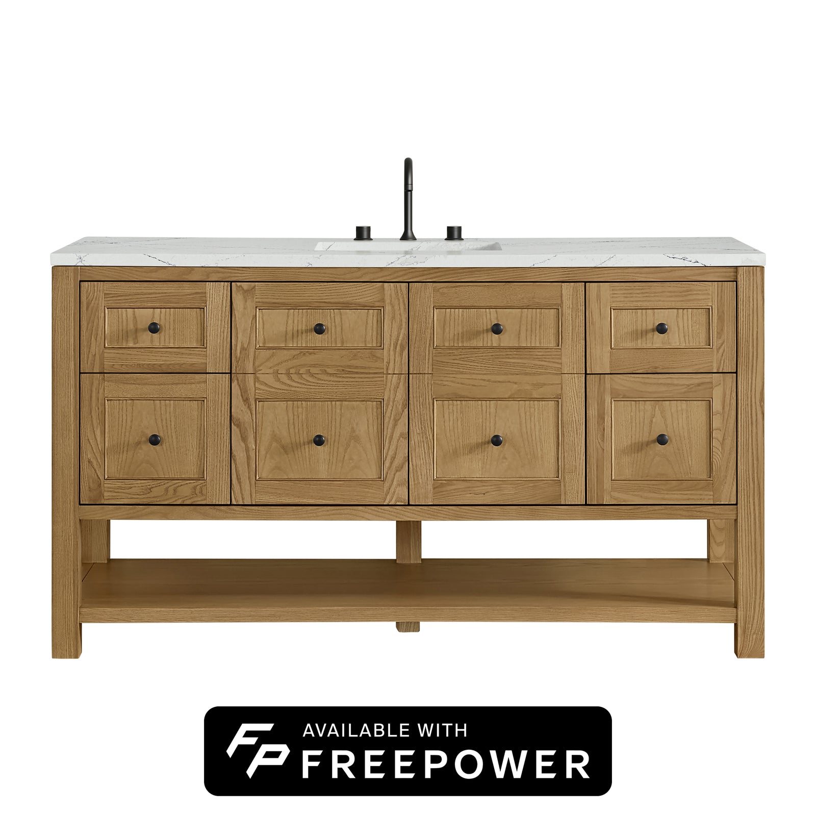 Breckenridge 60" Single Vanity, Light Natural Oak, w/ 3 CM Ethereal Noctis Silestone Top w/ FreePower Wireless Charger