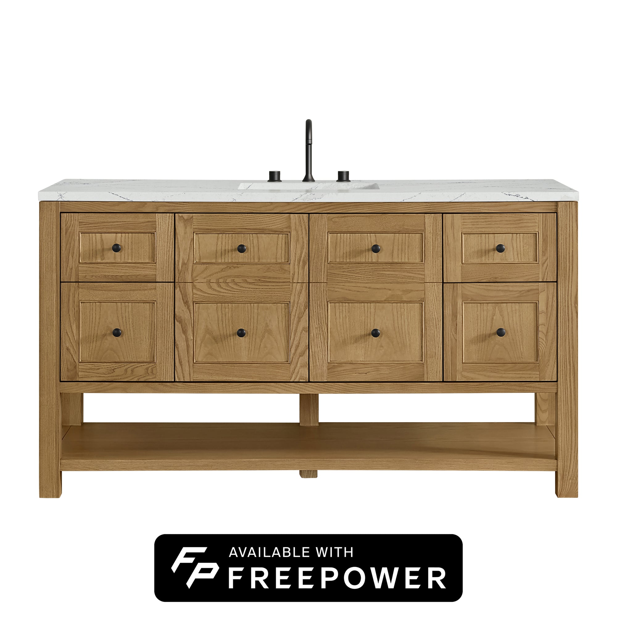 Breckenridge 60" Single Vanity, Light Natural Oak, w/ 3 CM Ethereal Noctis Silestone Top w/ FreePower Wireless Charger