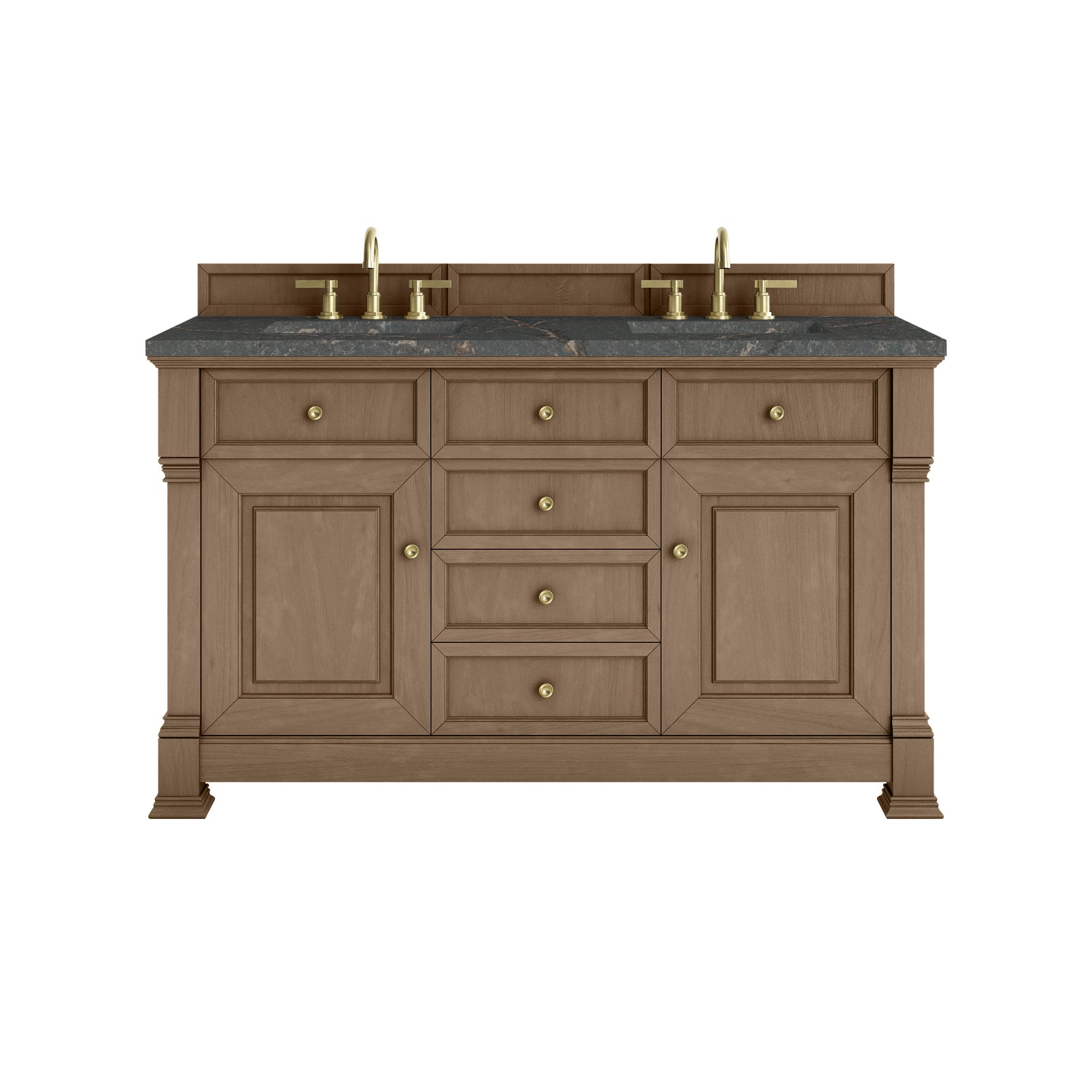 Brookfield 60" Double Vanity, Pecan w/ 3 CM Parisien Bleu Silestone® Top