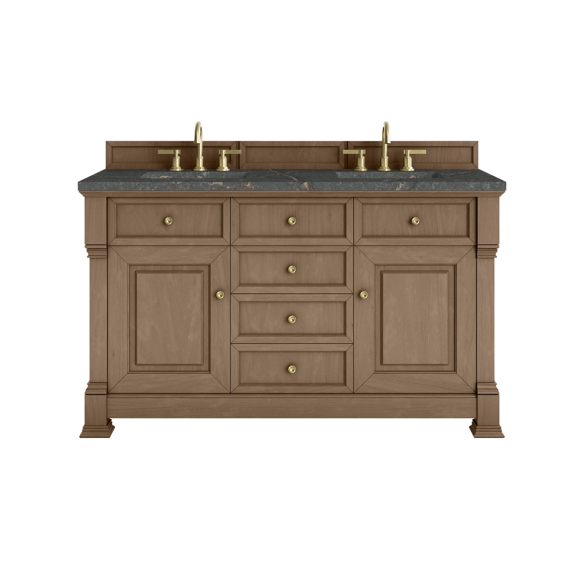 Brookfield 60" Double Vanity, Pecan w/ 3 CM Parisien Bleu Silestone® Top