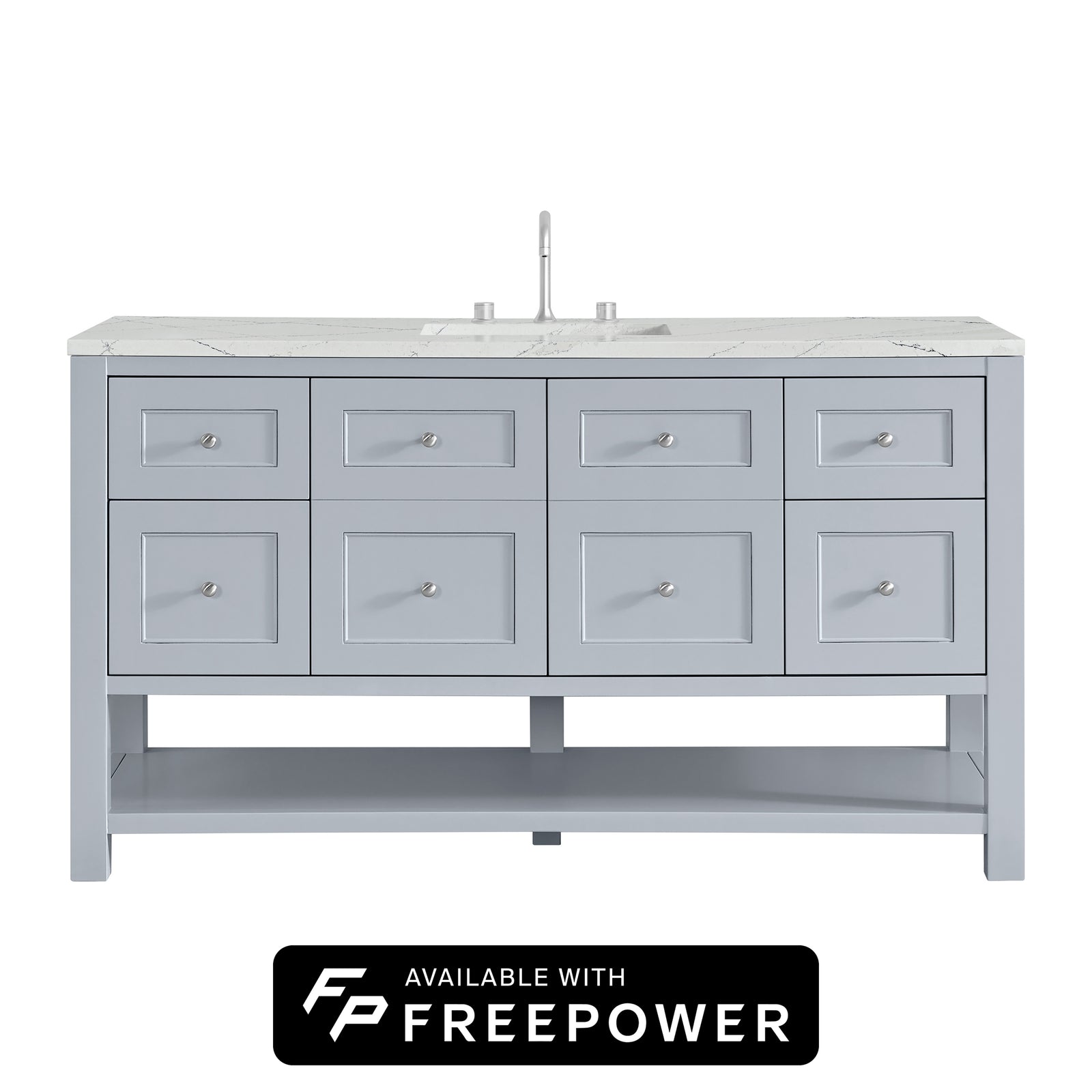 Breckenridge 60" Single Vanity, Serenity Blue, w/ 3 CM Ethereal Noctis Silestone Top w/ FreePower Wireless Charger