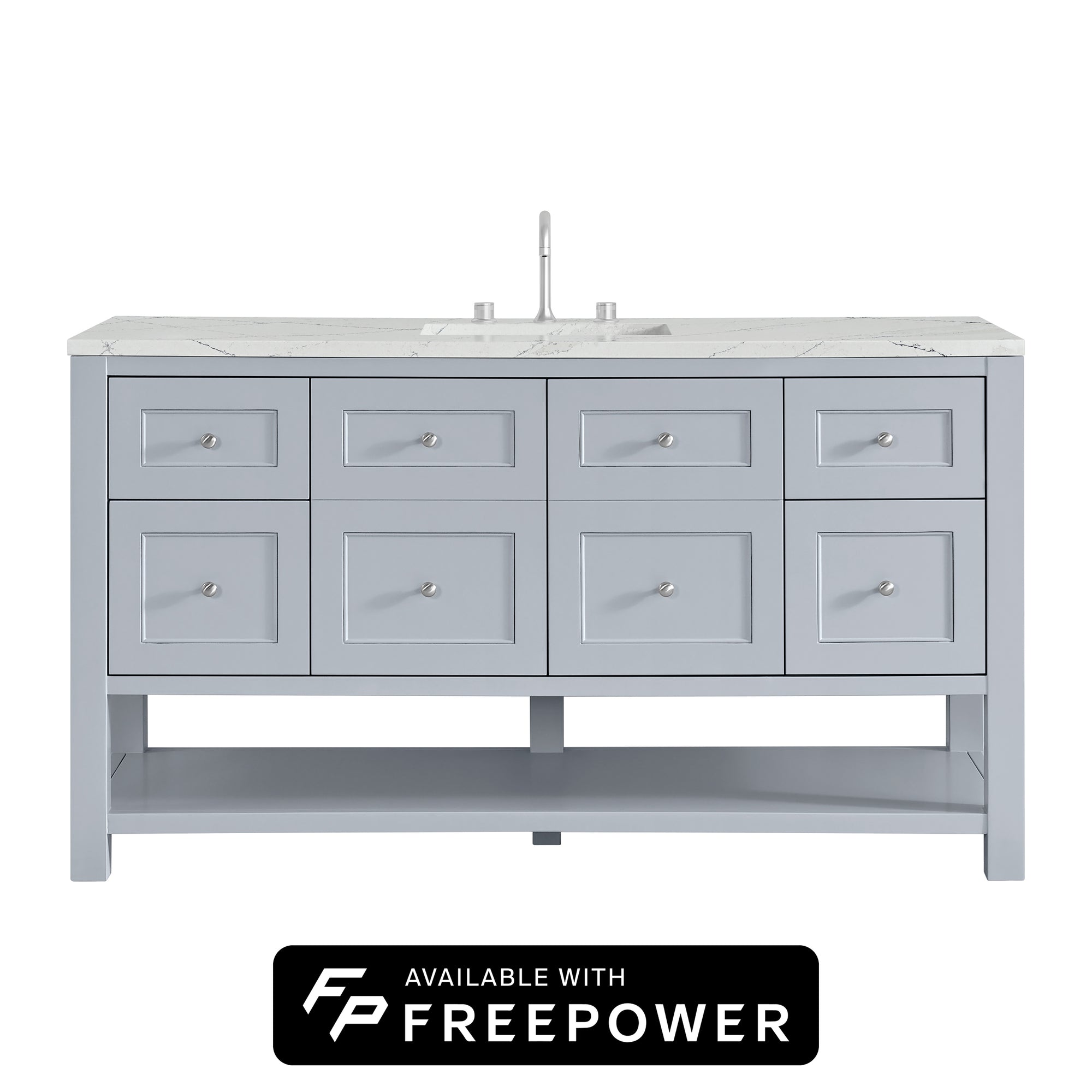 Breckenridge 60" Single Vanity, Serenity Blue, w/ 3 CM Ethereal Noctis Silestone Top w/ FreePower Wireless Charger