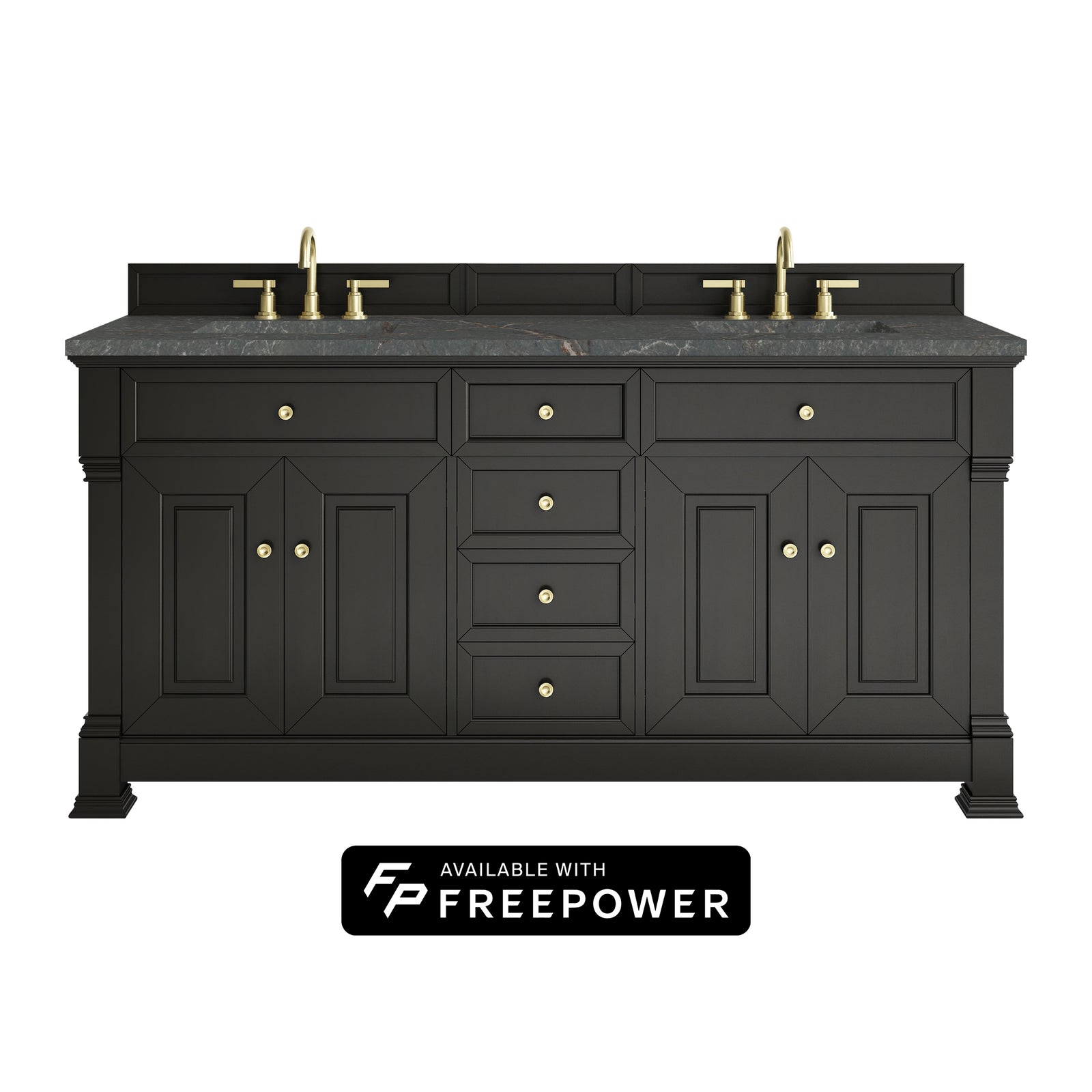 Brookfield 72" Double Vanity, Black Onyx w/ 3 CM Parisien Bleu Silestone Top w/ FreePower Wireless Charger