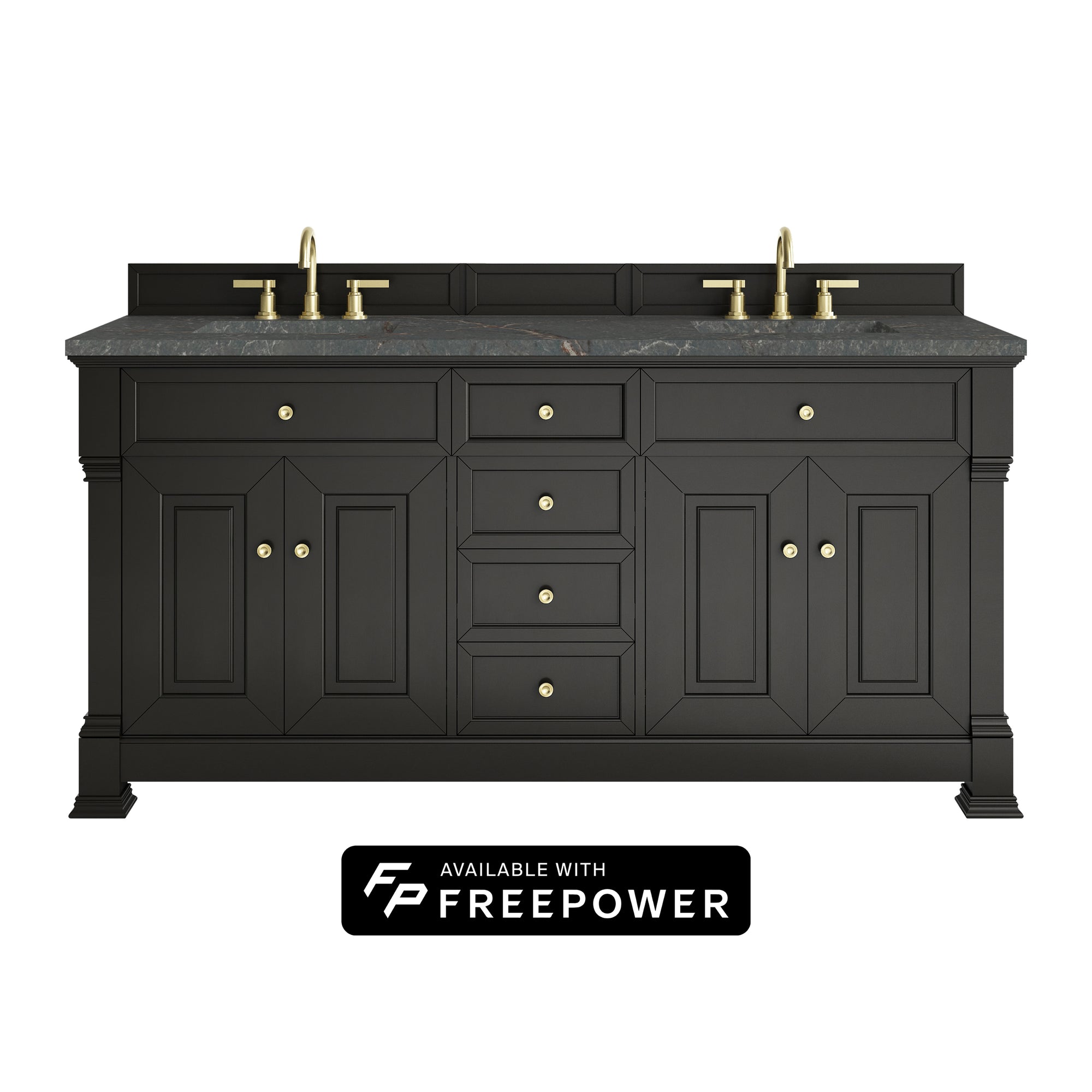 Brookfield 72" Double Vanity, Black Onyx w/ 3 CM Parisien Bleu Silestone Top w/ FreePower Wireless Charger