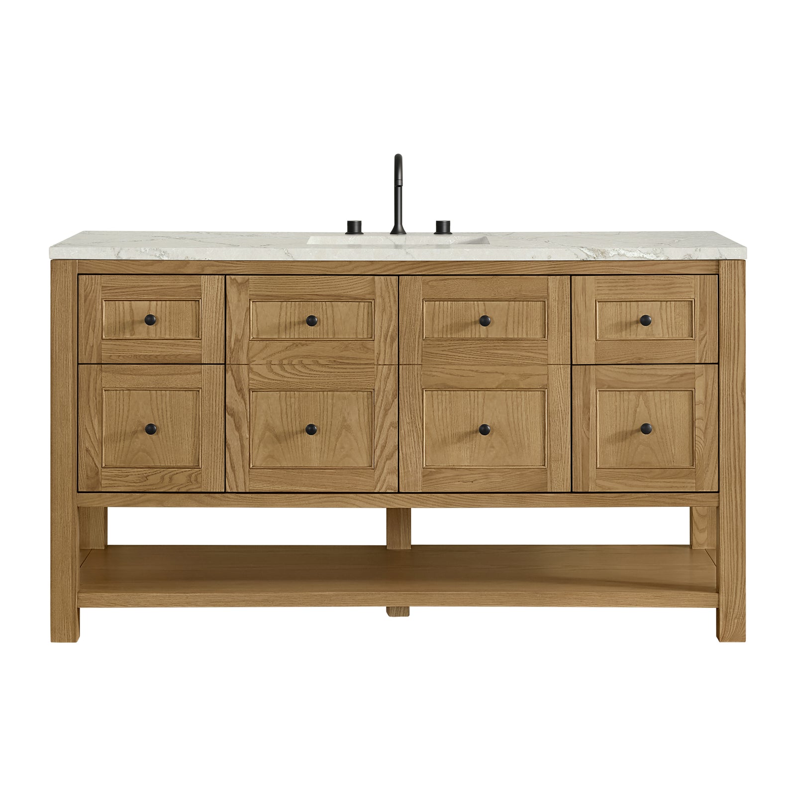 Breckenridge 60" Single Vanity, Light Natural Oak, w/ 3 CM Victorian Silver Silestone Top w/ FreePower Wireless Charger