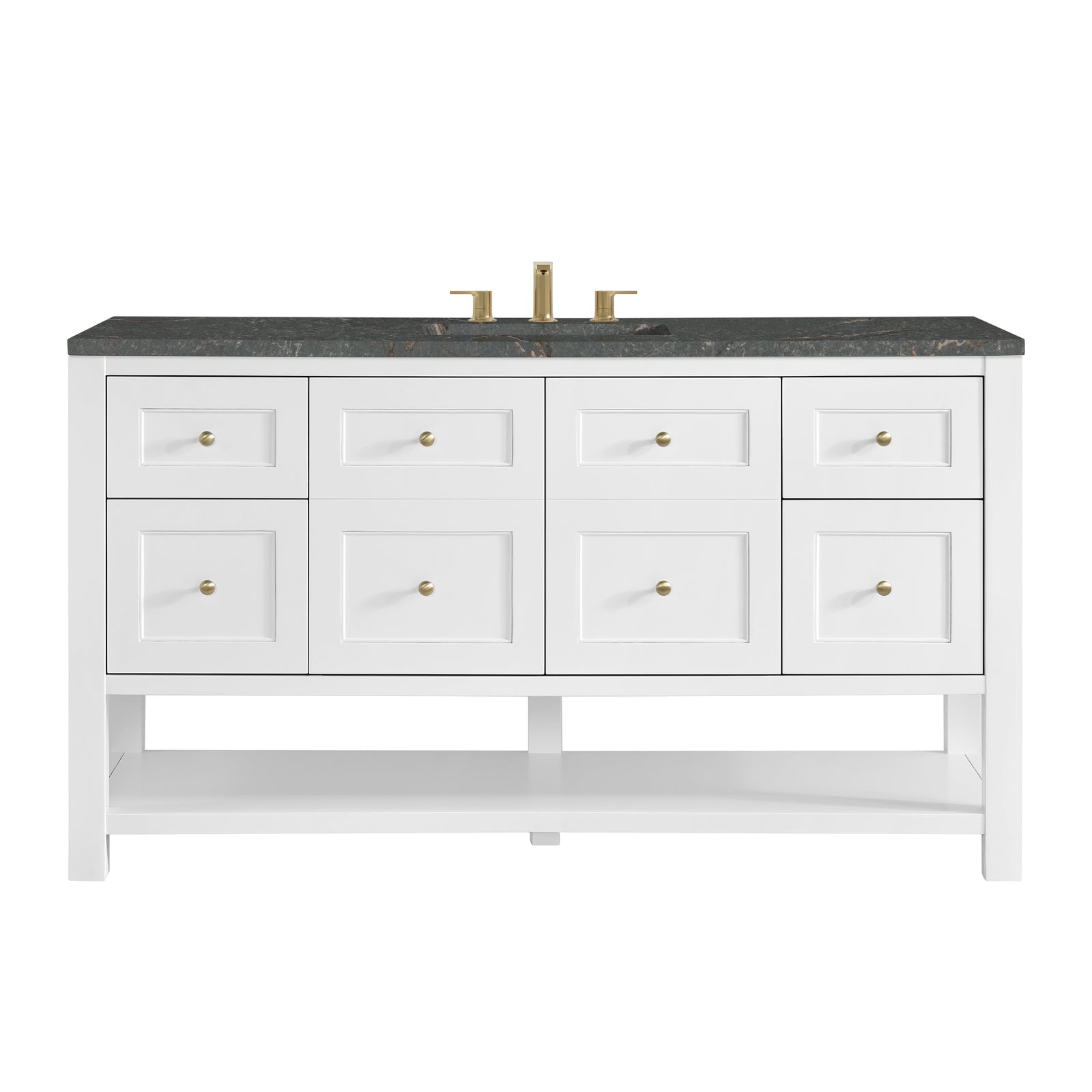 Breckenridge 60" Single Vanity Cabinet, Bright White w/ 3 CM Parisien Bleu Top w/ FreePower Wireless Charger