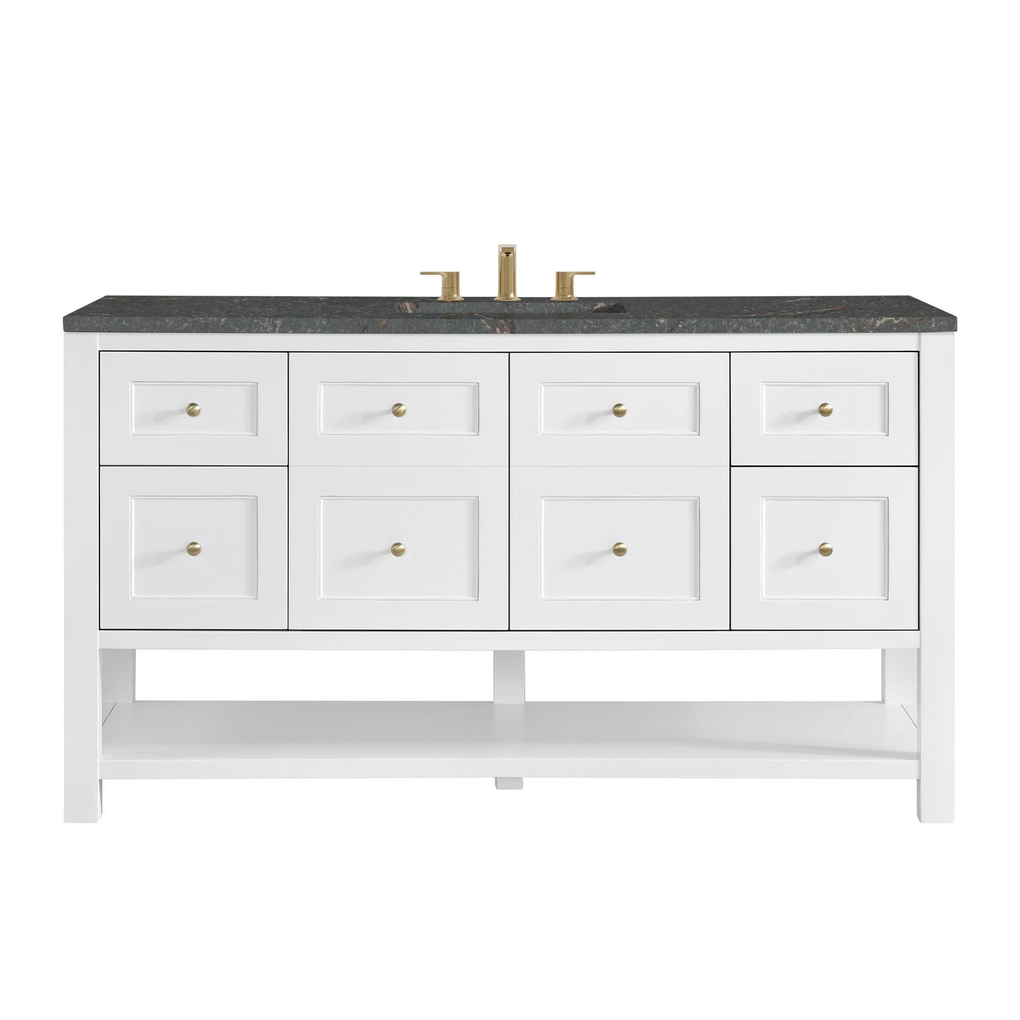 Breckenridge 60" Single Vanity Cabinet, Bright White w/ 3 CM Parisien Bleu Top w/ FreePower Wireless Charger