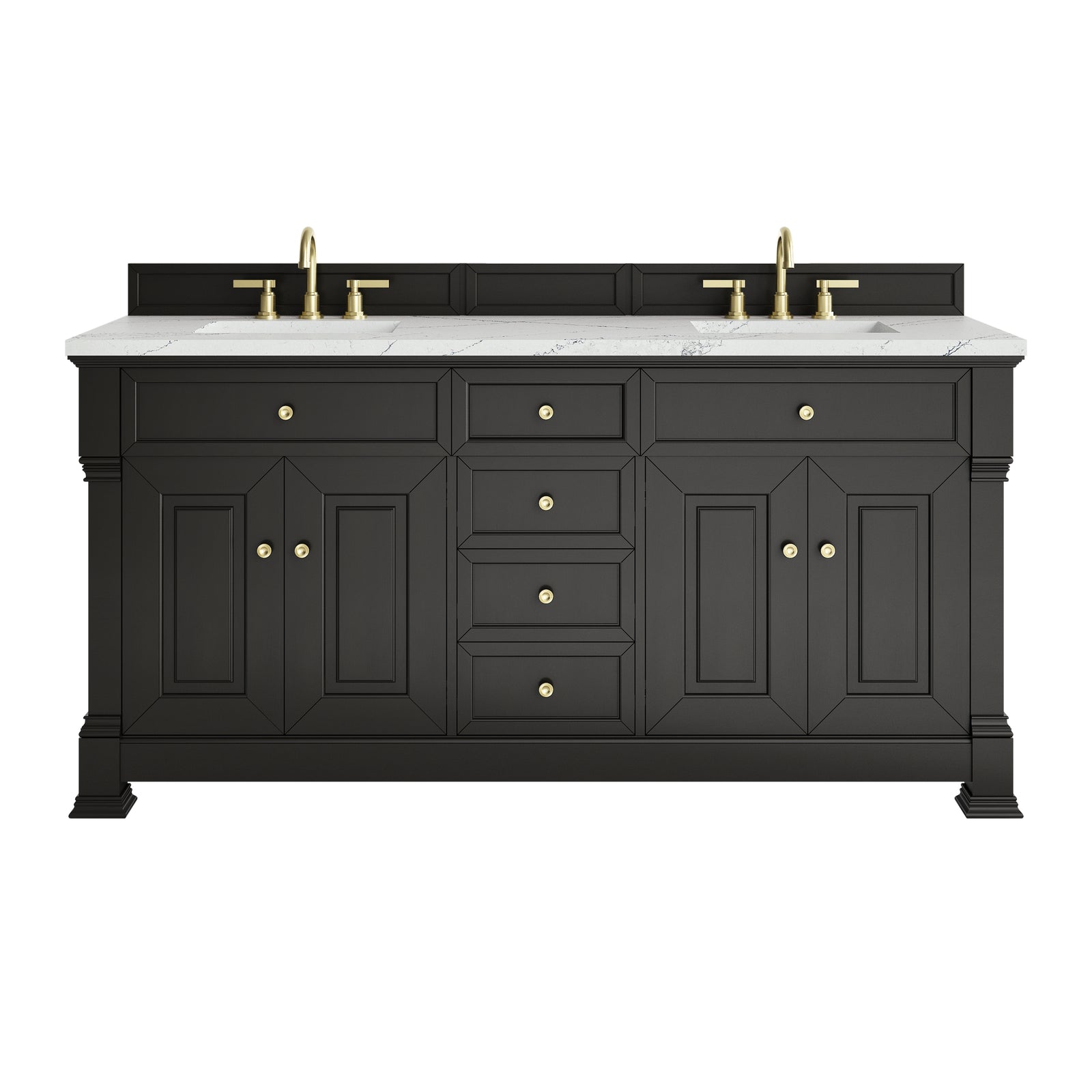 Brookfield 72" Double Vanity, Black Onyx w/ 3 CM Ethereal Noctis Silestone Top w/ FreePower Wireless Charger