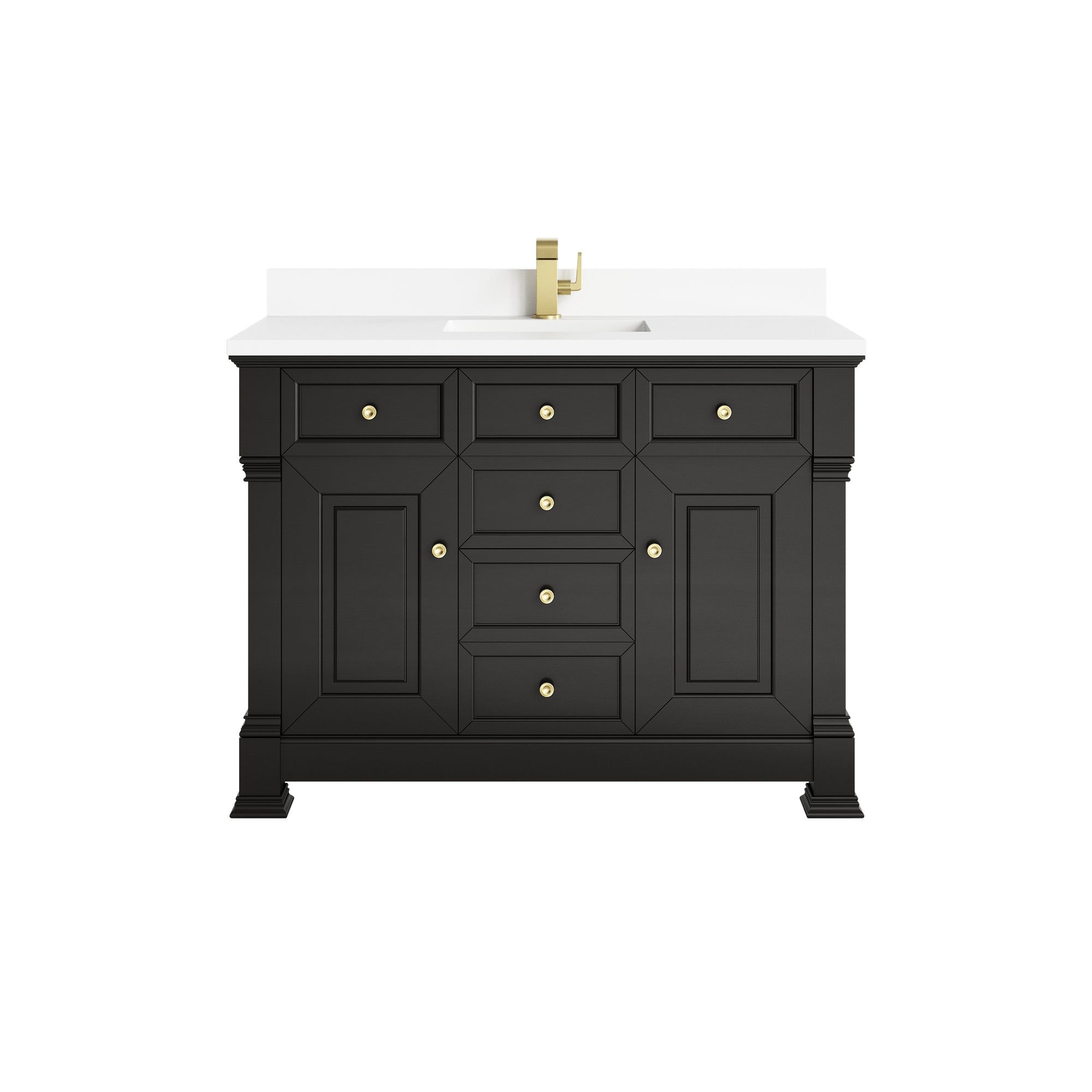 Brookfield 48" Single Vanity, Black Onyx w/ Single Hole 3 CM White Zeus Silestone® Top & Backsplash