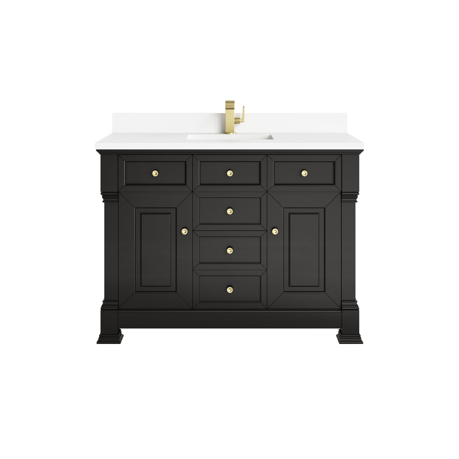 Brookfield 48" Single Vanity, Black Onyx w/ Single Hole 3 CM White Zeus Silestone® Top & Backsplash