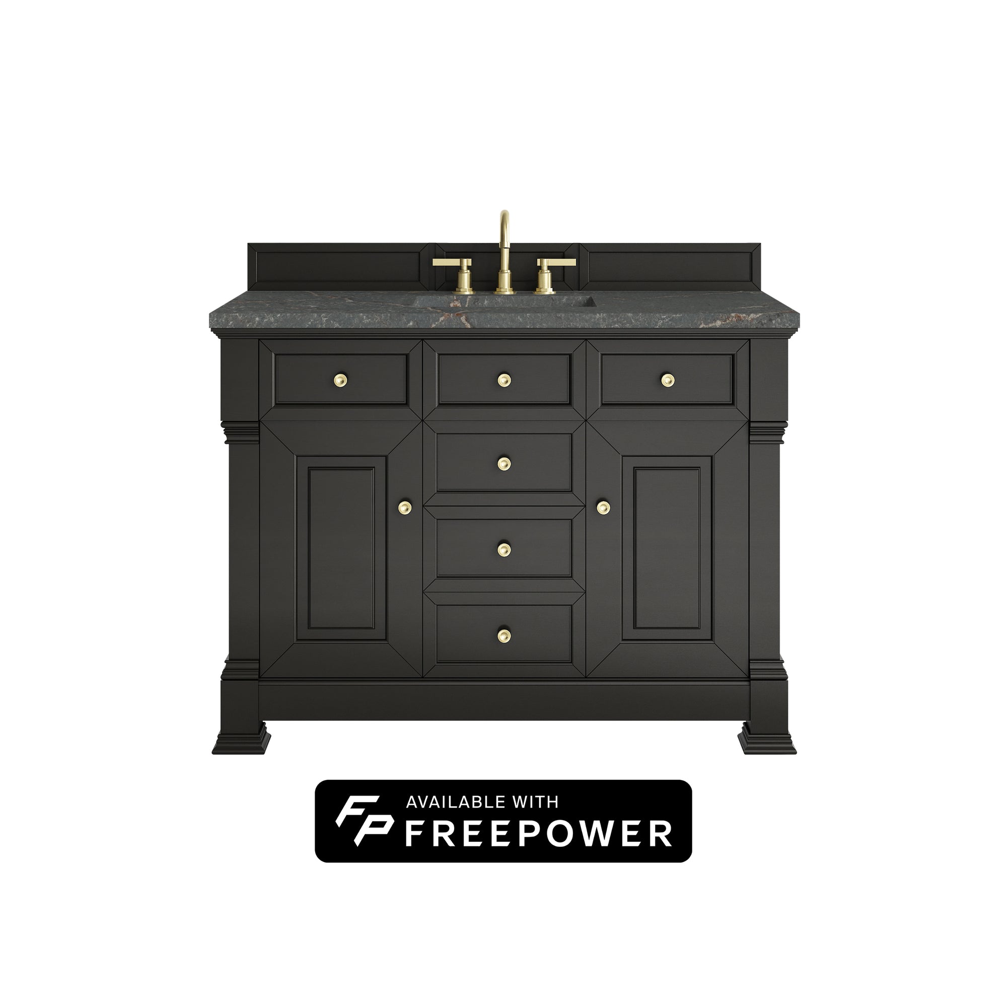 Brookfield 48" Single Vanity, Black Onyx w/ 3 CM Parisien Bleu Silestone Top w/ FreePower Wireless Charger