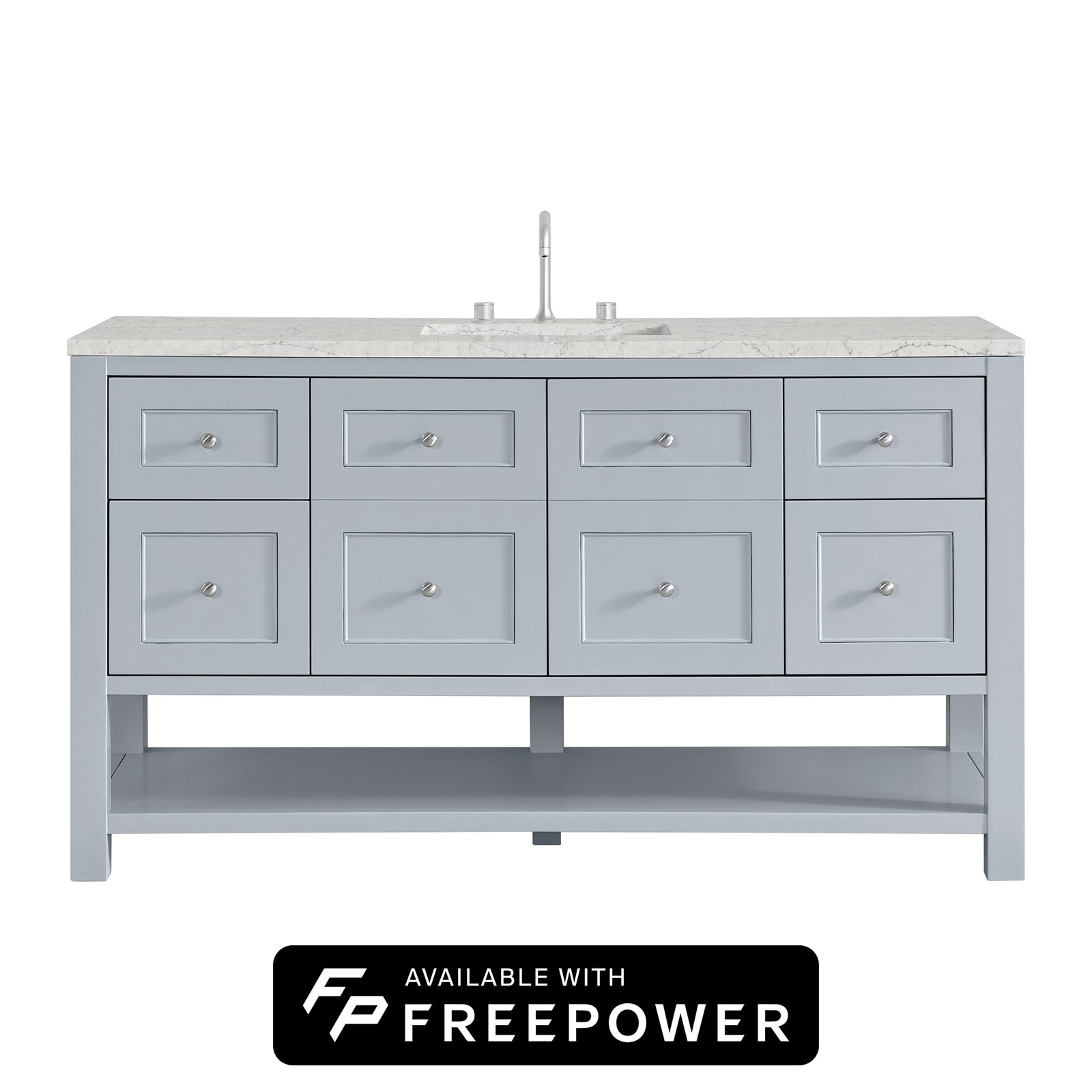 Breckenridge 60" Single Vanity, Serenity Blue, w/ 3 CM Eternal Jasmine Pearl Silestone Top w/ FreePower Wireless Charger