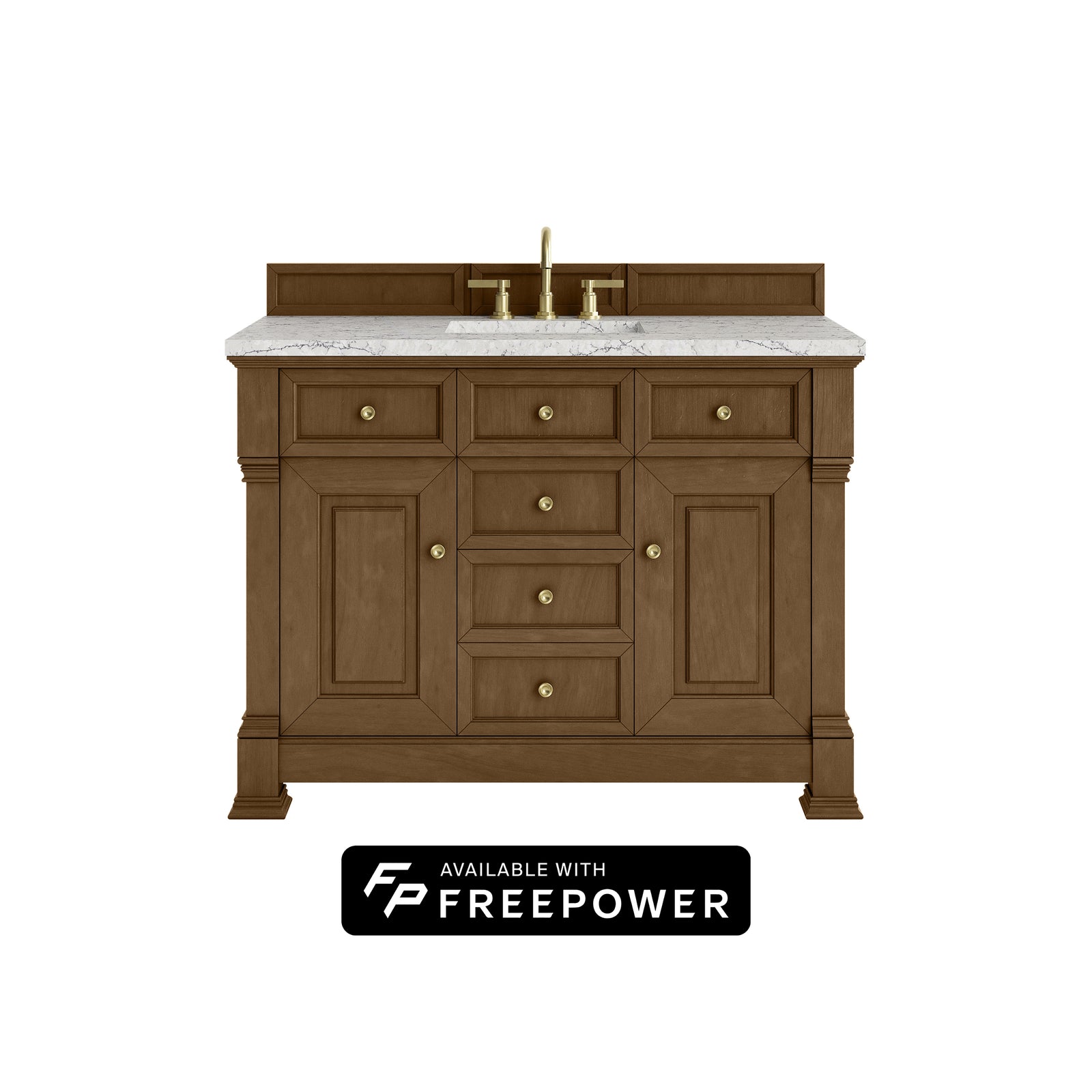 Brookfield 48" Single Vanity, Honey Oak w/ 3 CM Eternal Jasmine Pearl Silestone Top w/ FreePower Wireless Charger