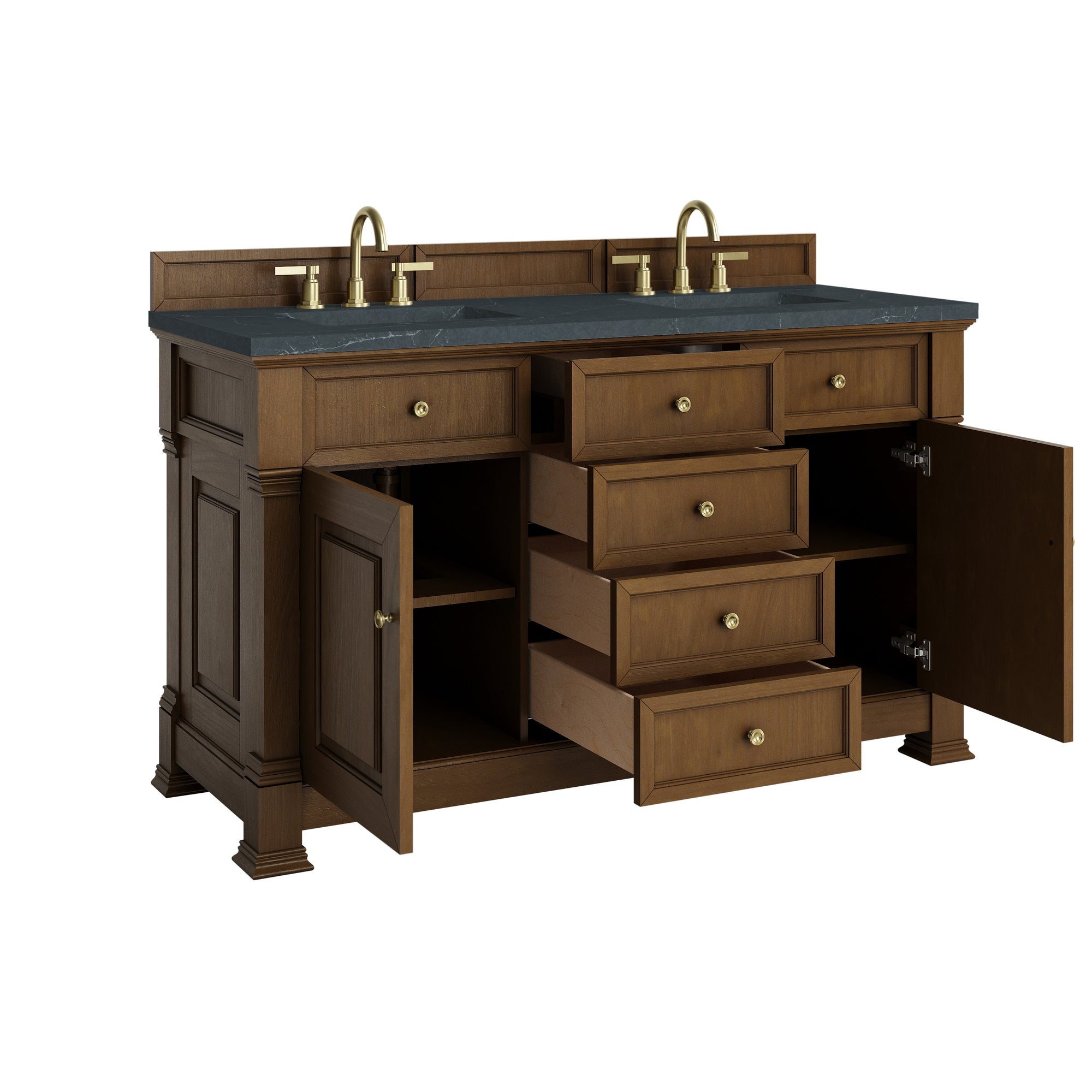 Brookfield 60&quot; Double Vanity, Honey Oak w/3 CM Charcoal Soapstone Silestone® Top
