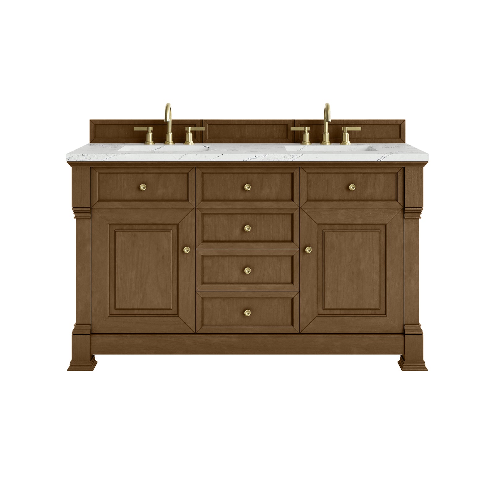 Brookfield 60" Double Vanity, Honey Oak w/ 3 CM Ethereal Noctis Silestone® Top