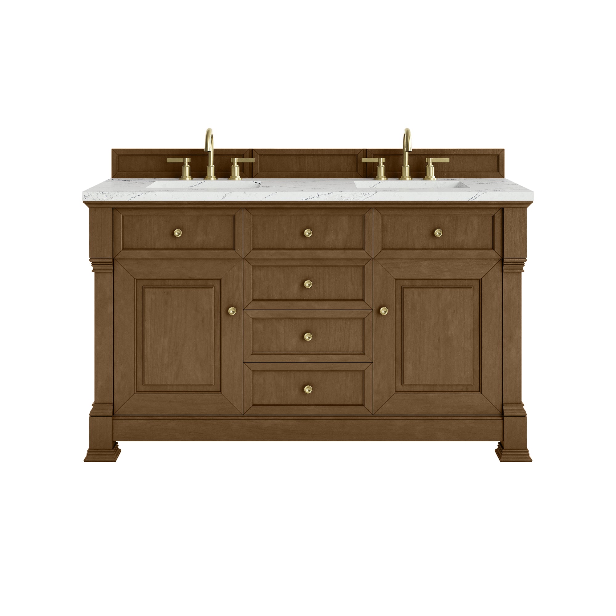 Brookfield 60" Double Vanity, Honey Oak w/ 3 CM Ethereal Noctis Silestone® Top