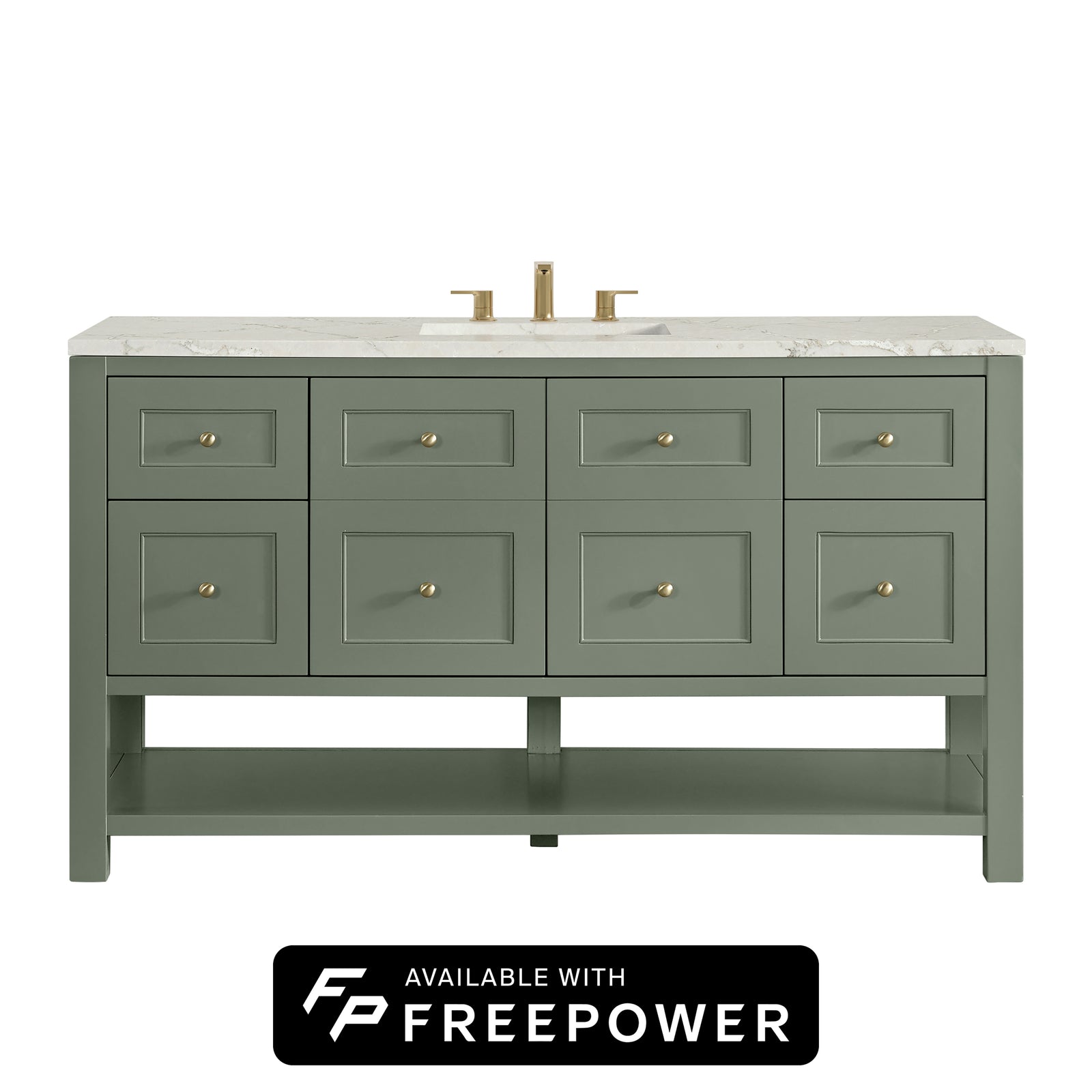 Breckenridge 60" Single Vanity, Smokey Celadon, w/ 3 CM Victorian Silver Silestone Top w/ FreePower Wireless Charger