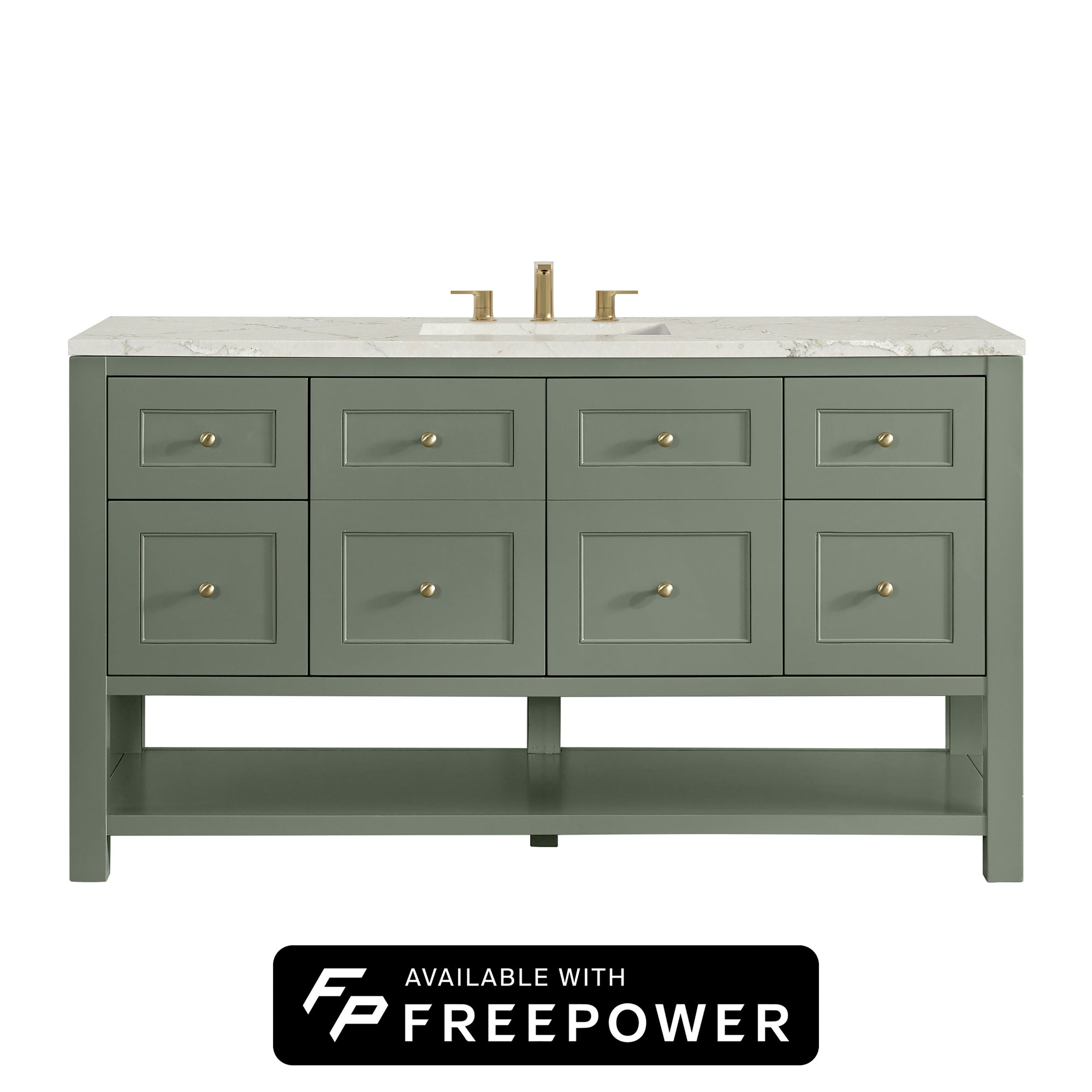 Breckenridge 60" Single Vanity, Smokey Celadon, w/ 3 CM Victorian Silver Silestone Top w/ FreePower Wireless Charger