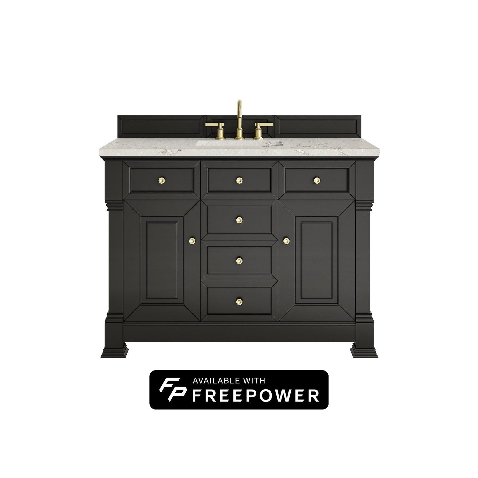 Brookfield 48" Single Vanity, Black Onyx w/ 3 CM Victorian Silver Silestone Top w/ FreePower Wireless Charger