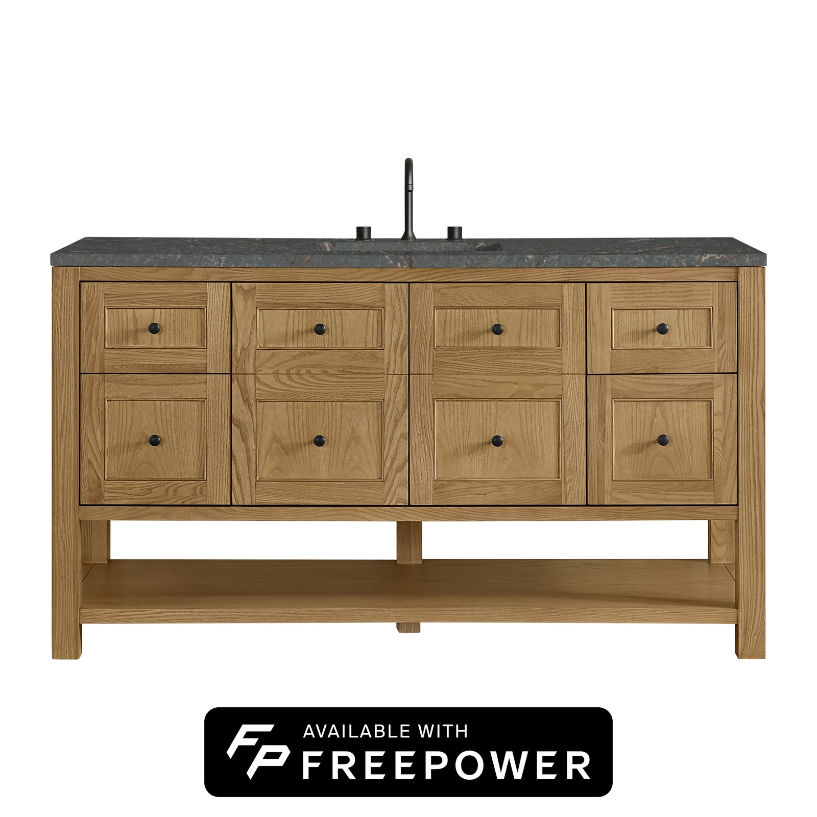 Breckenridge 60" Single Vanity, Light Natural Oak w/ 3 CM Parisien Bleu Top w/ FreePower Wireless Charger