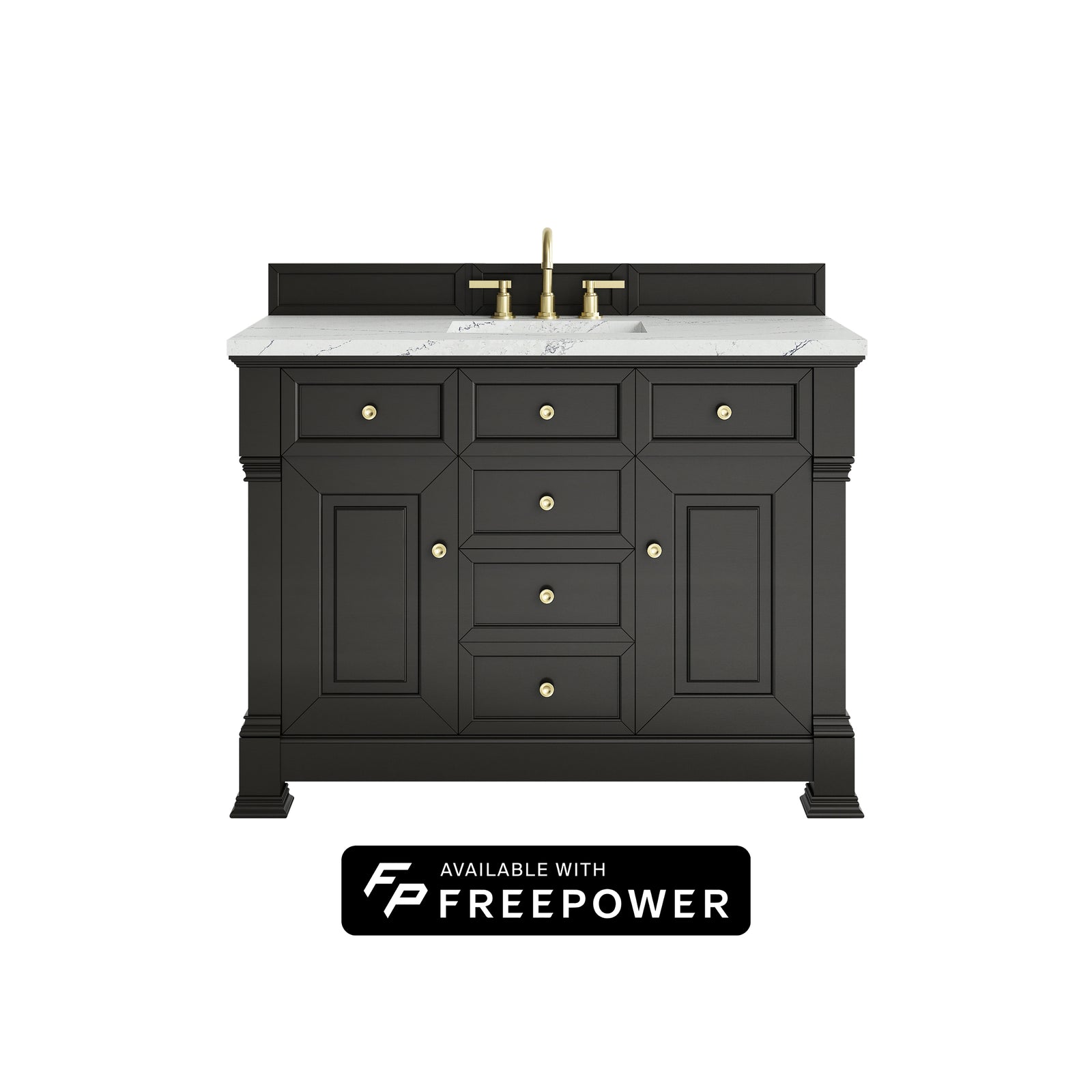 Brookfield 48" Single Vanity, Black Onyx w/ 3 CM Ethereal Noctis Silestone Top w/ FreePower Wireless Charger