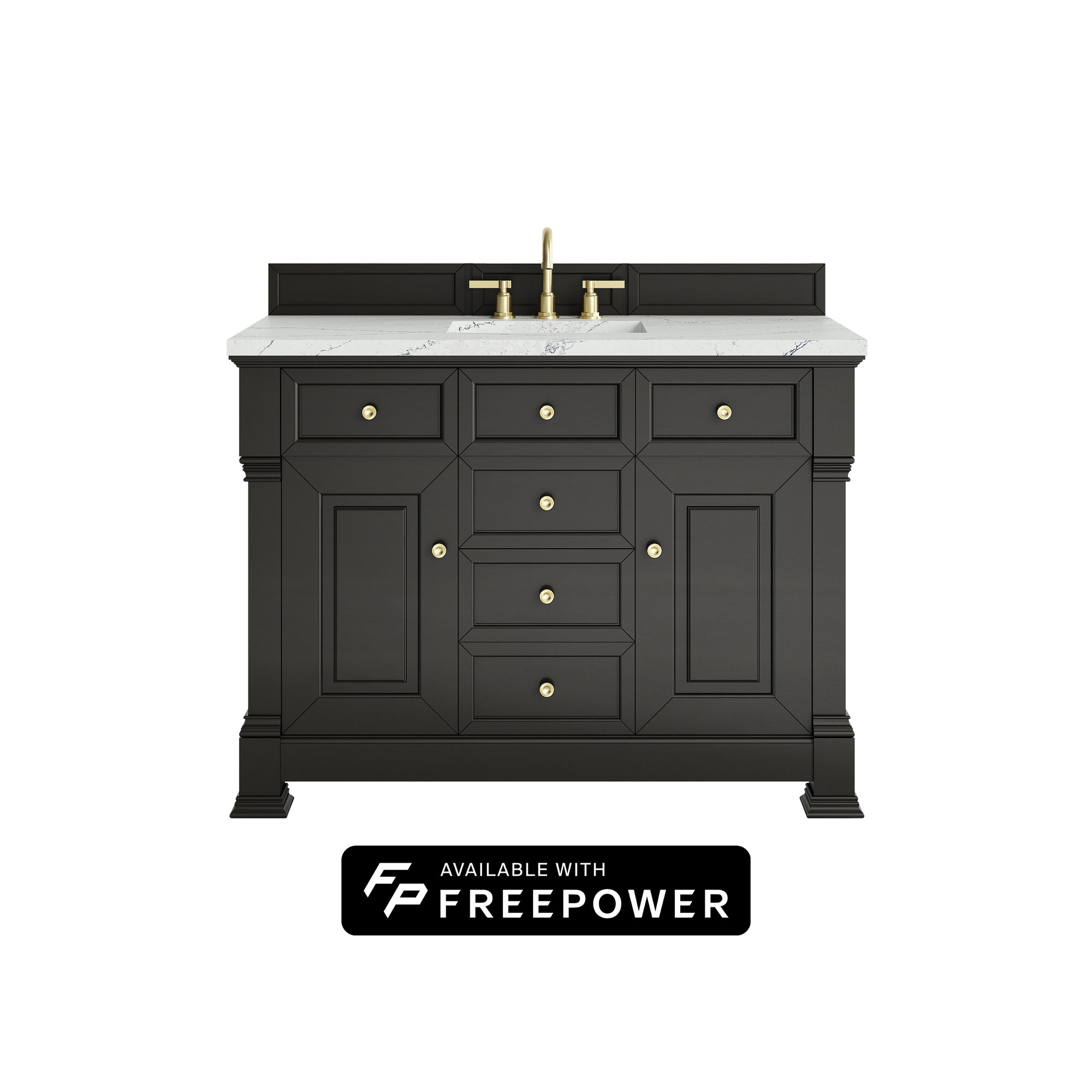 Brookfield 48" Single Vanity, Black Onyx w/ 3 CM Ethereal Noctis Silestone Top w/ FreePower Wireless Charger