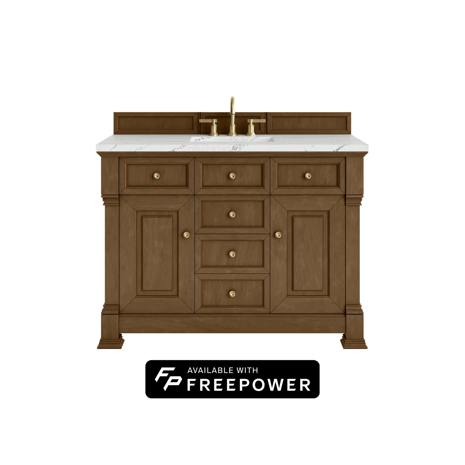 Brookfield 48" Single Vanity, Honey Oak w/ 3 CM Ethereal Noctis Silestone Top w/ FreePower Wireless Charger