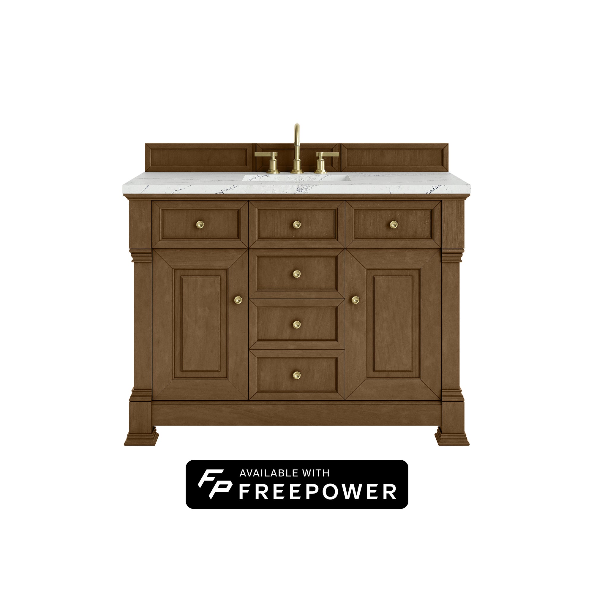 Brookfield 48" Single Vanity, Honey Oak w/ 3 CM Ethereal Noctis Silestone Top w/ FreePower Wireless Charger