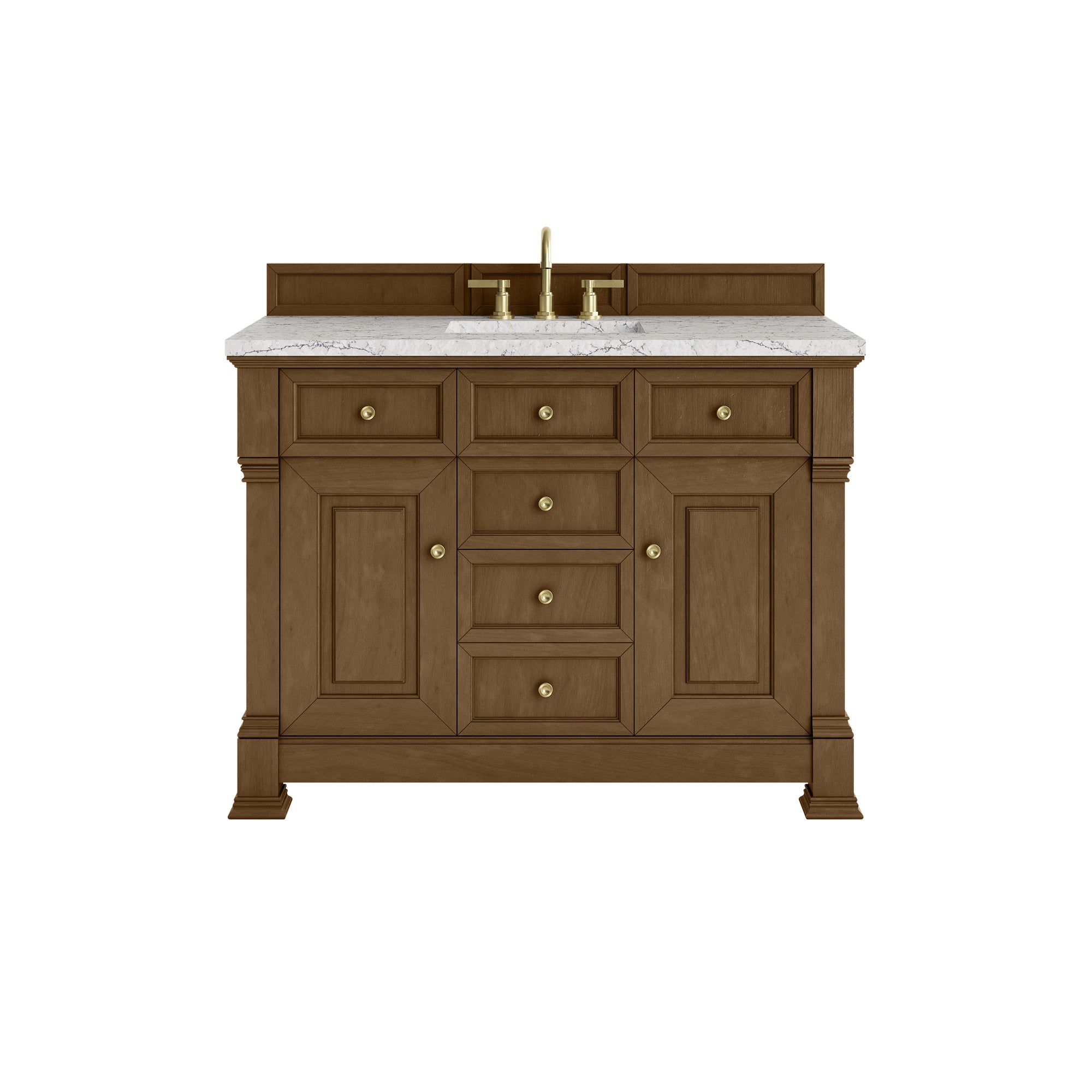 Brookfield 48" Single Vanity, Honey Oak w/ 3 CM Eternal Jasmine Pearl Silestone Top w/ FreePower Wireless Charger