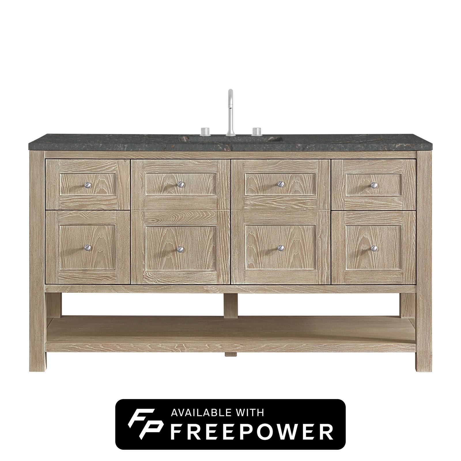 Breckenridge 60" Single Vanity, Whitewashed Oak w/ 3 CM Parisien Bleu Top w/ FreePower Wireless Charger