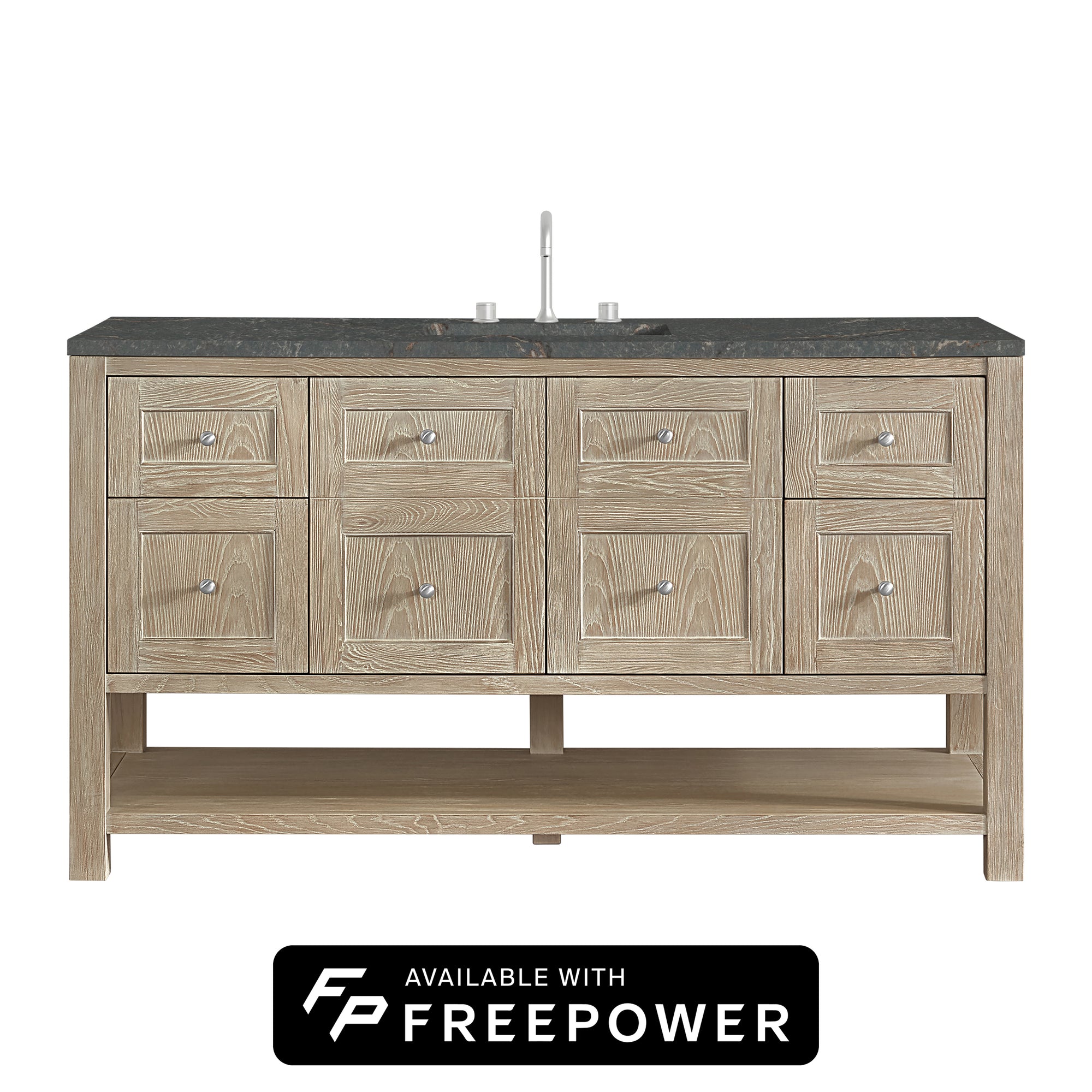 Breckenridge 60" Single Vanity, Whitewashed Oak w/ 3 CM Parisien Bleu Top w/ FreePower Wireless Charger
