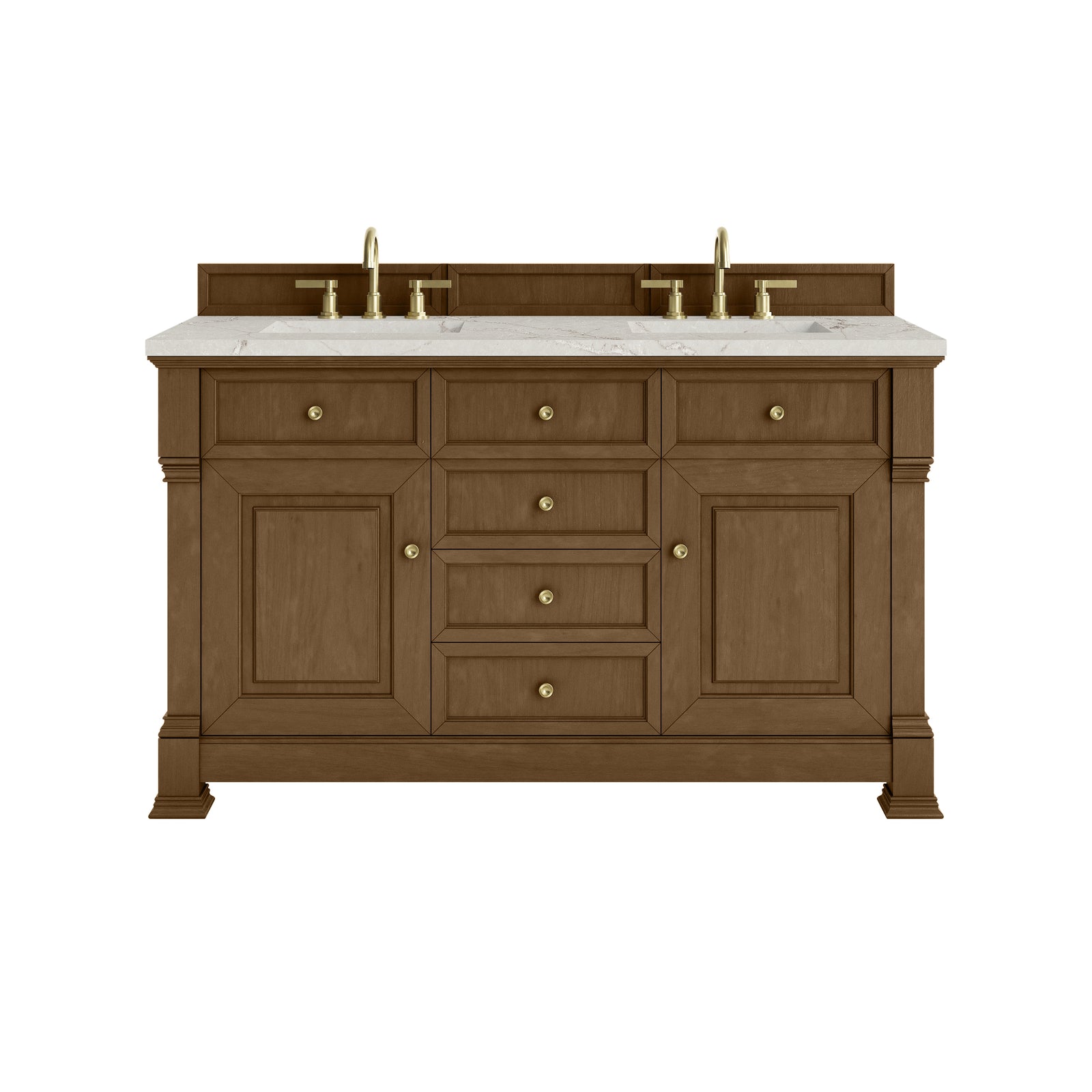 Brookfield 60" Double Vanity, Honey Oak w/ 3 CM Victorian Silver Silestone® Top