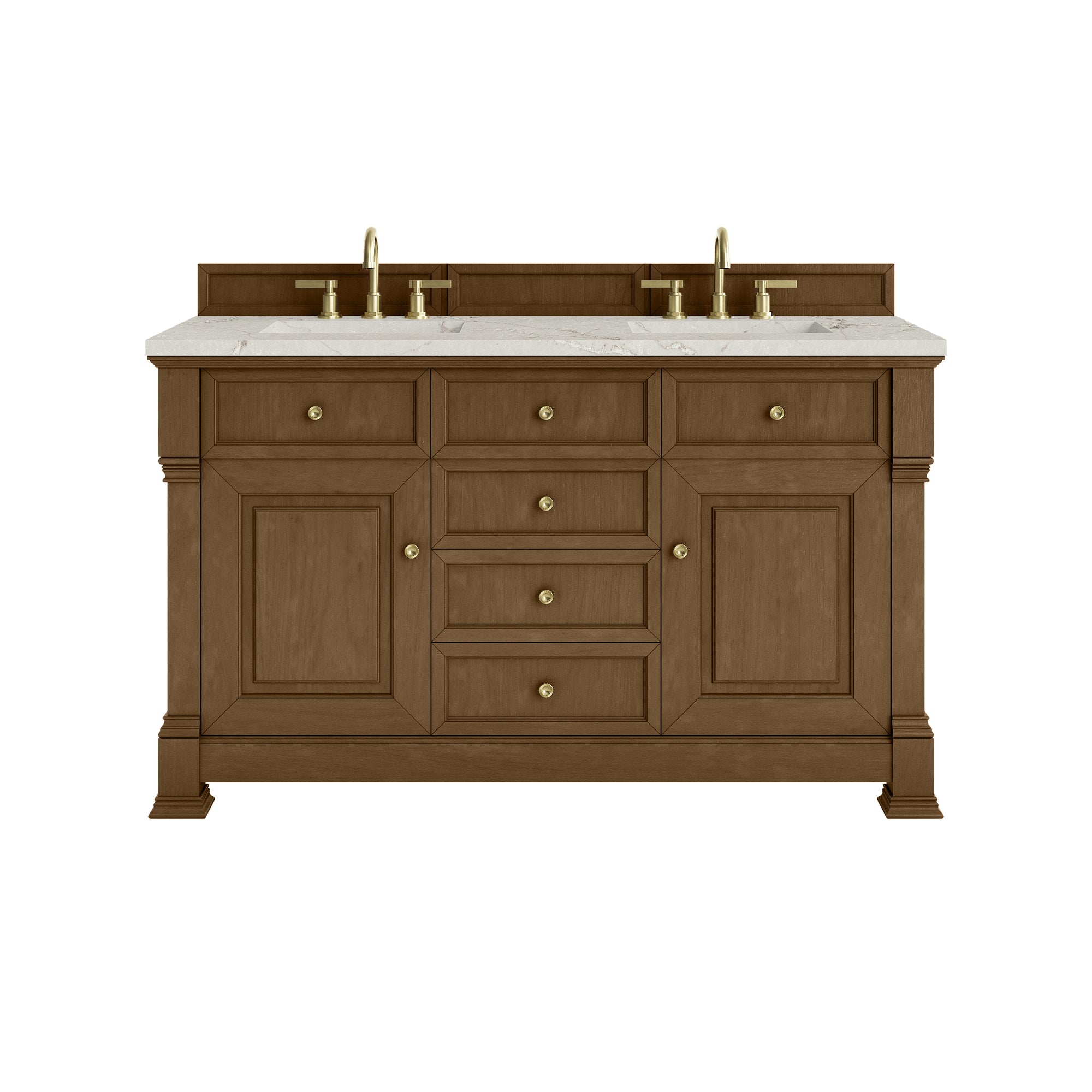 Brookfield 60" Double Vanity, Honey Oak w/ 3 CM Victorian Silver Silestone® Top