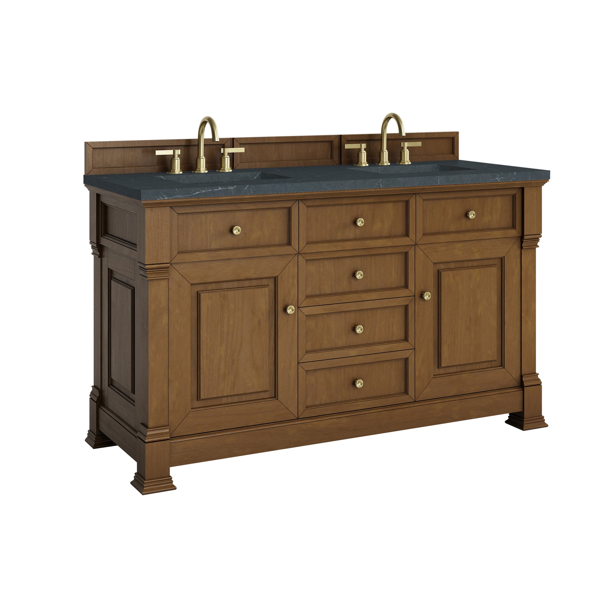 Brookfield 60&quot; Double Vanity, Honey Oak w/3 CM Charcoal Soapstone Silestone® Top