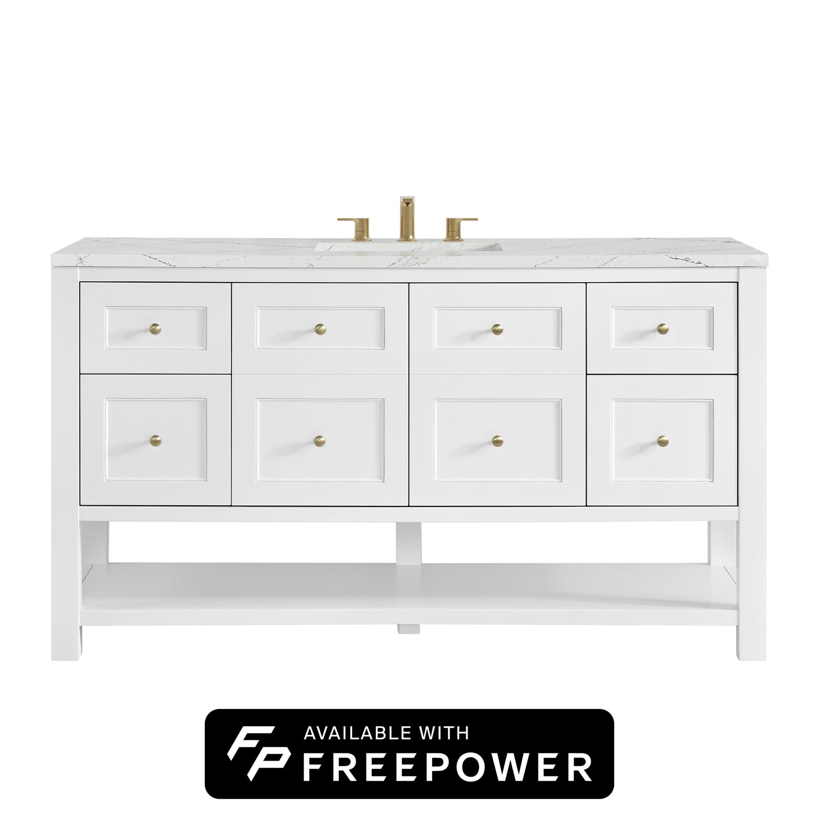 Breckenridge 60" Single Vanity, Bright White, w/ 3 CM Ethereal Noctis Silestone Top w/ FreePower Wireless Charger