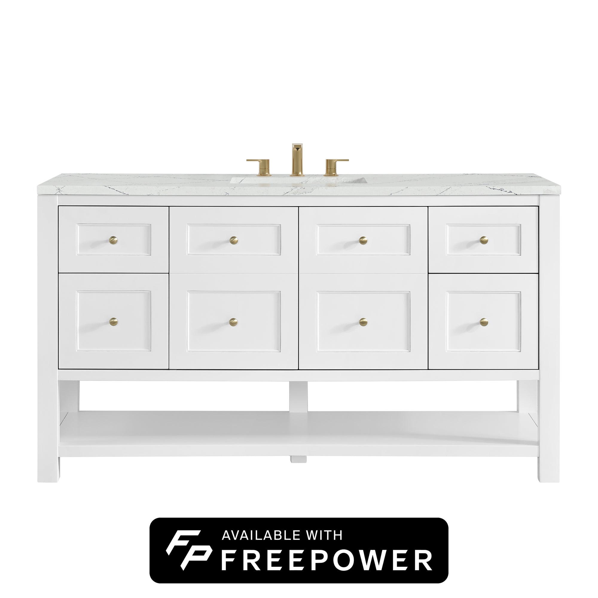 Breckenridge 60" Single Vanity, Bright White, w/ 3 CM Ethereal Noctis Silestone Top w/ FreePower Wireless Charger