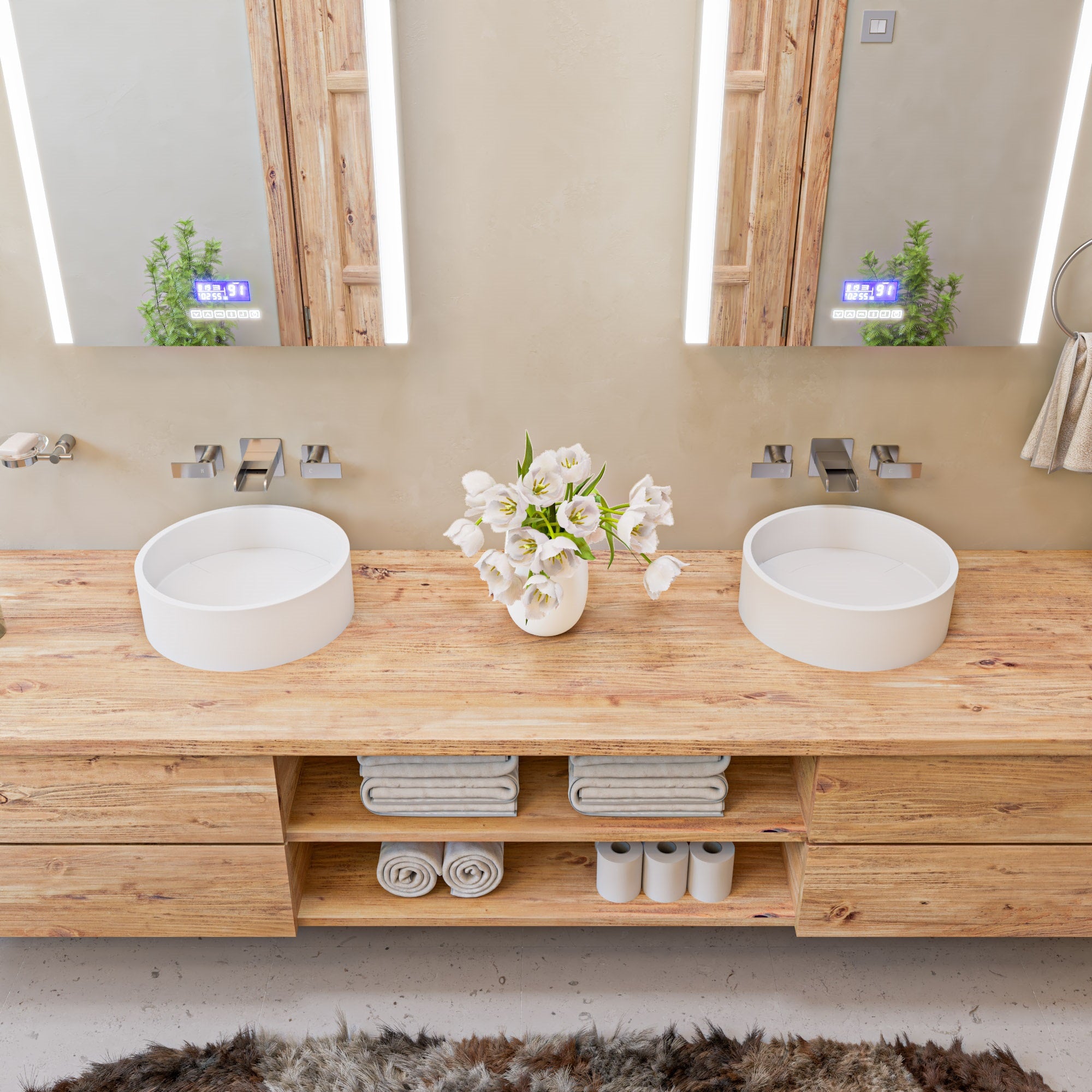 ALFI brand AB1796-BN Brushed Nickel Widespread Wall Mounted Modern Waterfall Bathroom Faucet