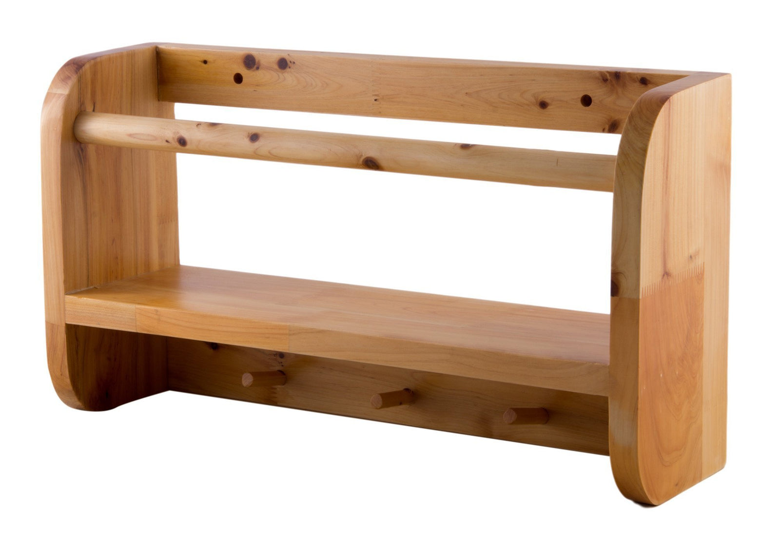 18" Wall Mounted Wooden Shelf & Hooks Bathroom Accessory