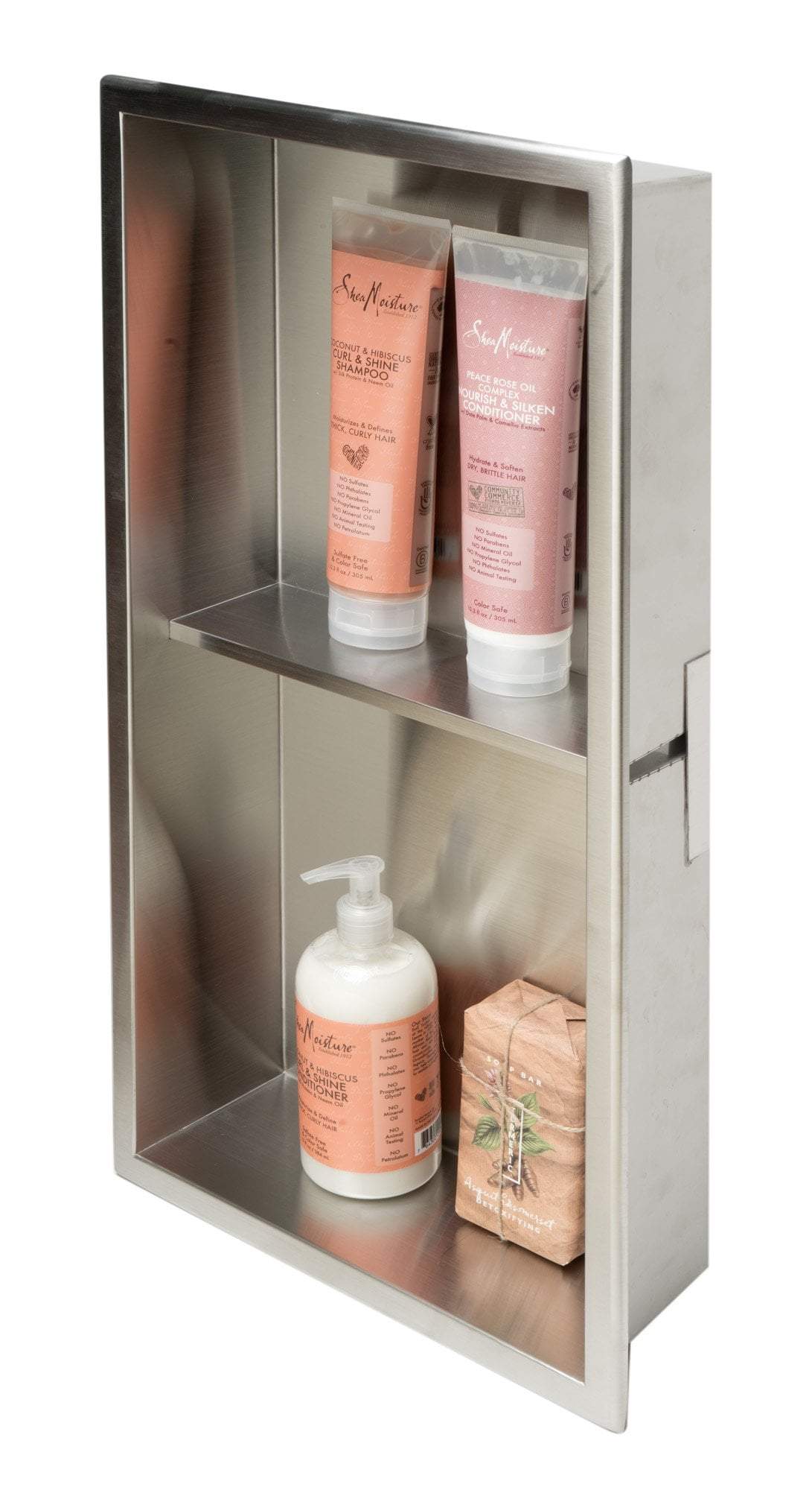 ALFI brand 12 x 24 Brushed Stainless Steel Vertical Double Shelf Bath Shower Niche