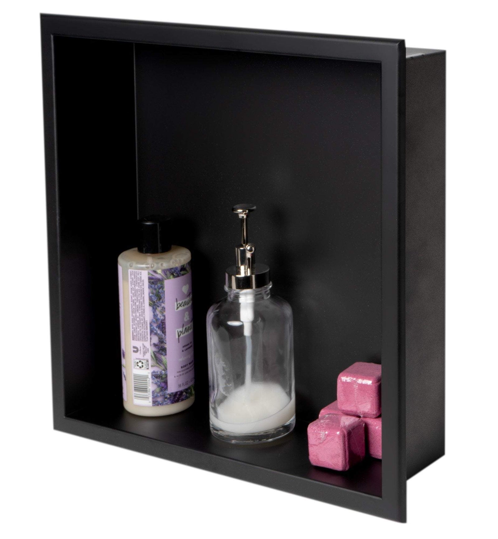 ALFI brand 16" x 16" Black Matte Stainless Steel Square Single Shelf Bath Shower Niche