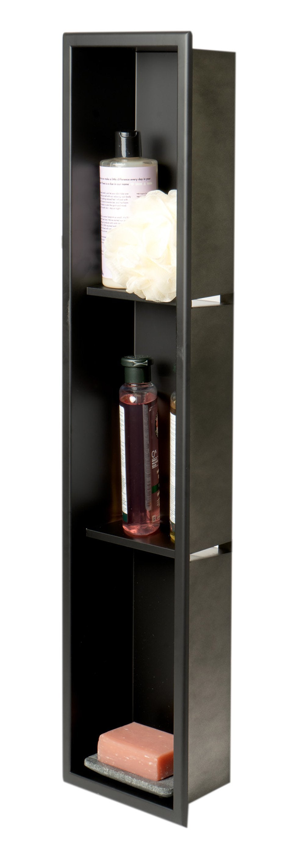 ALFI brand 8" x 36" Black Matte Stainless Steel Vertical Triple Shelf Bath Shower Niche