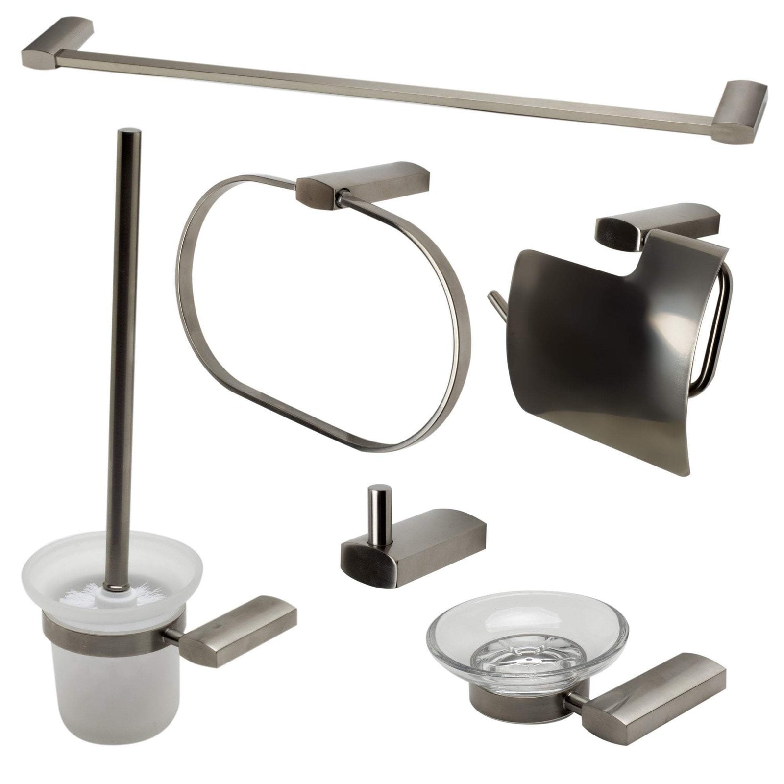 Brushed Nickel 6 Piece Matching Bathroom Accessory Set