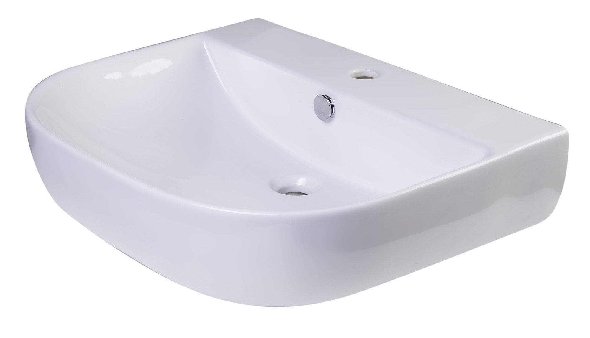 24" White D-Bowl Porcelain Wall Mounted Bath Sink