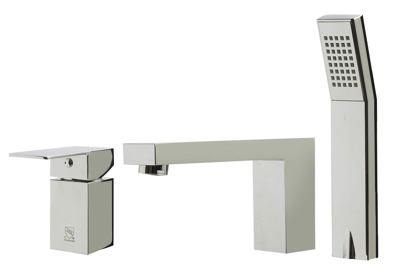 Polished Chrome Deck Mounted Tub Filler and Square Hand Held Shower Head