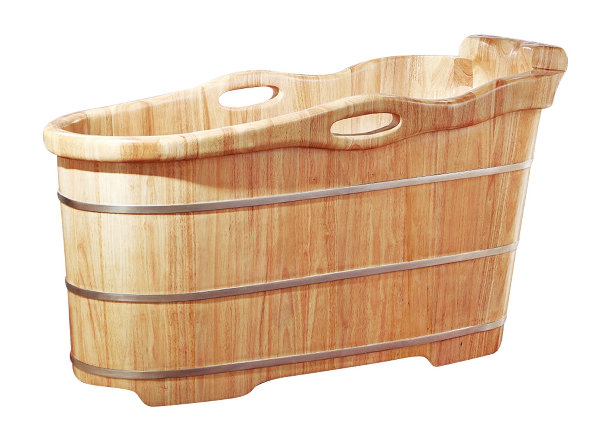 57" Free Standing Rubber Wooden Soaking Bathtub with Headrest