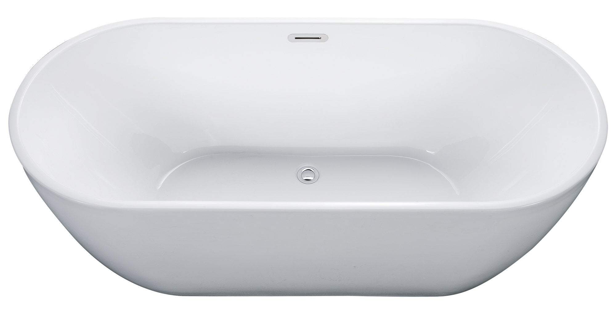 67 inch White Oval Acrylic Free Standing Soaking Bathtub