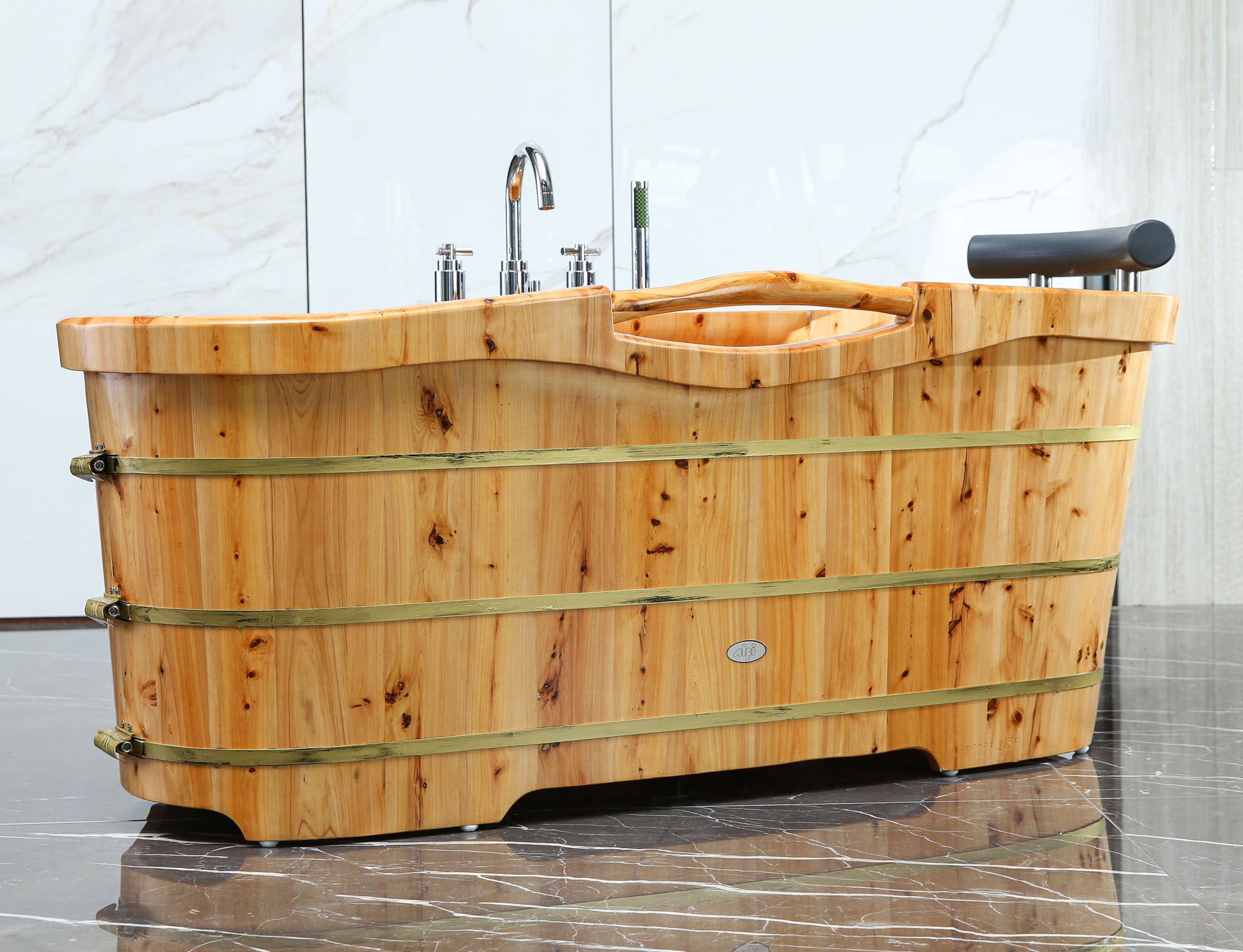ALFI 61" Free-Standing Cedar Wood Bath Tub with Chrome Tub Filler