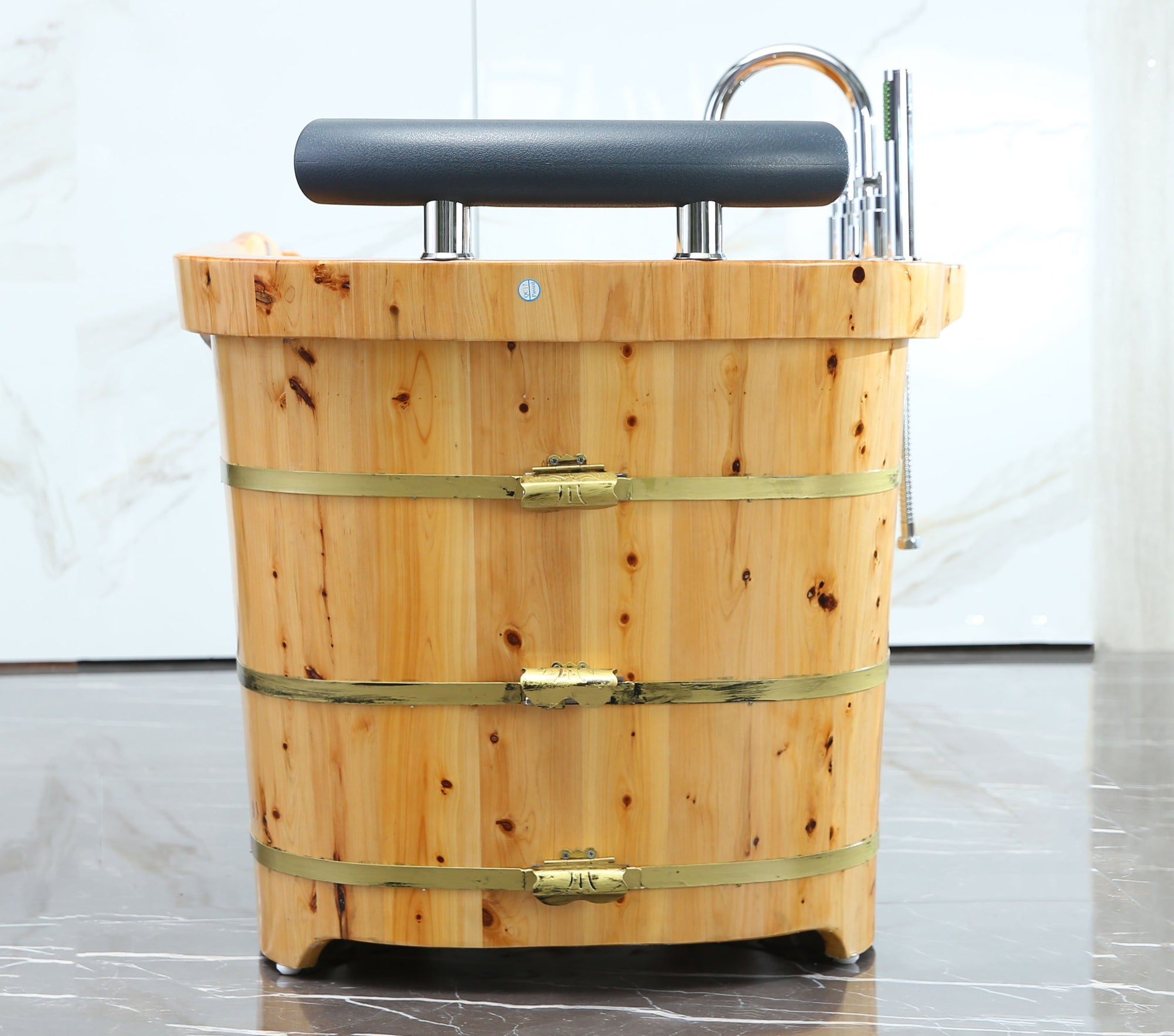 ALFI 61" Free-Standing Cedar Wood Bath Tub with Chrome Tub Filler